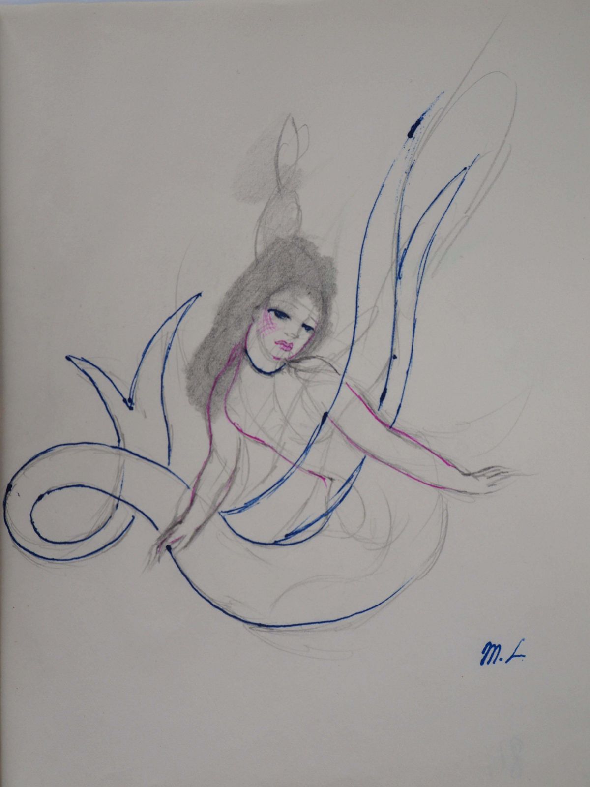 Marie Laurencinmermaid   Original Ink And Pencil Drawing, 19531953 photo 2125.0