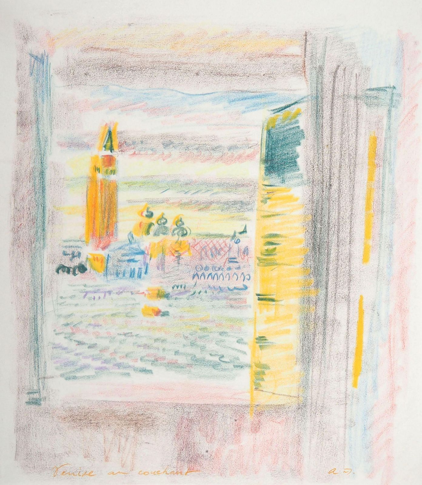 André Massonvenice In Sunset   Original Handsigned Pastel Drawing photo for sale