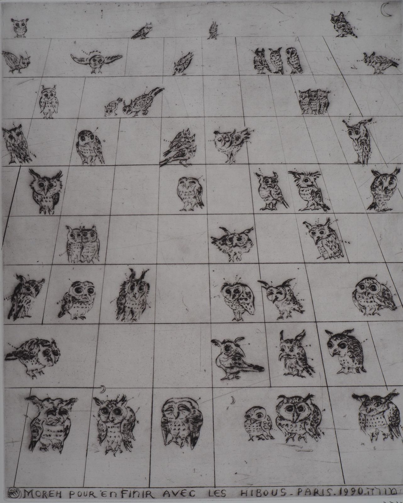 Mordecai Moreh To Finish With The Owls   Original Handsigned Etching, Ltd 90 Copies photo for sale