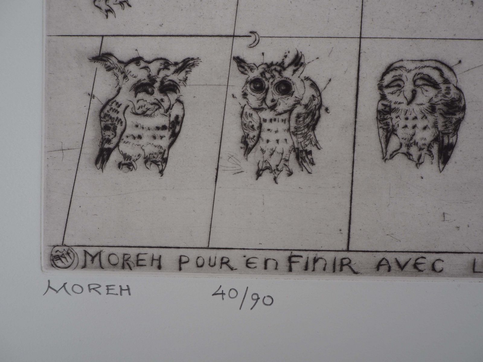 Mordecai Moreh To Finish With The Owls   Original Handsigned Etching, Ltd 90 Copies photo vinterior