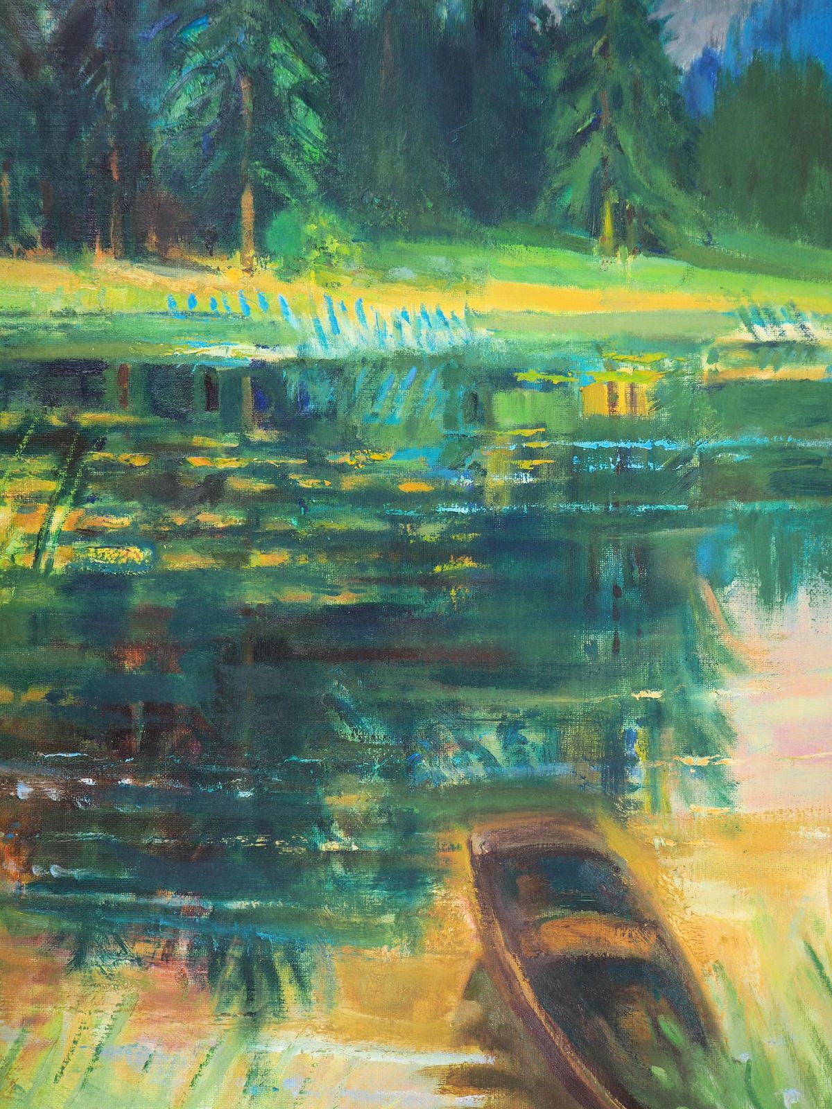Paul Collombwild Nature : Small Boat On The Pond   Original Oil Painting, Handsigned photo for sale
