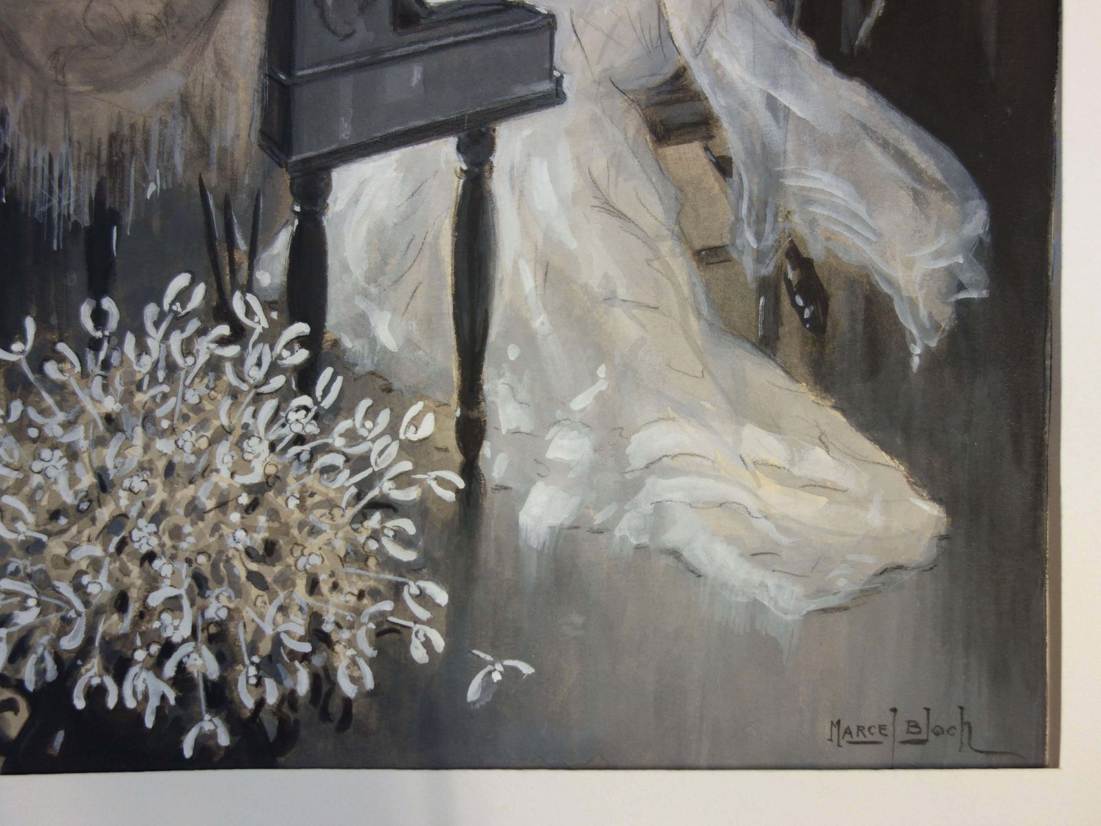 Marcel Blochpiano Lesson On A Snowing Day   Original Handsigned Watercolor   19301930 photo furniture