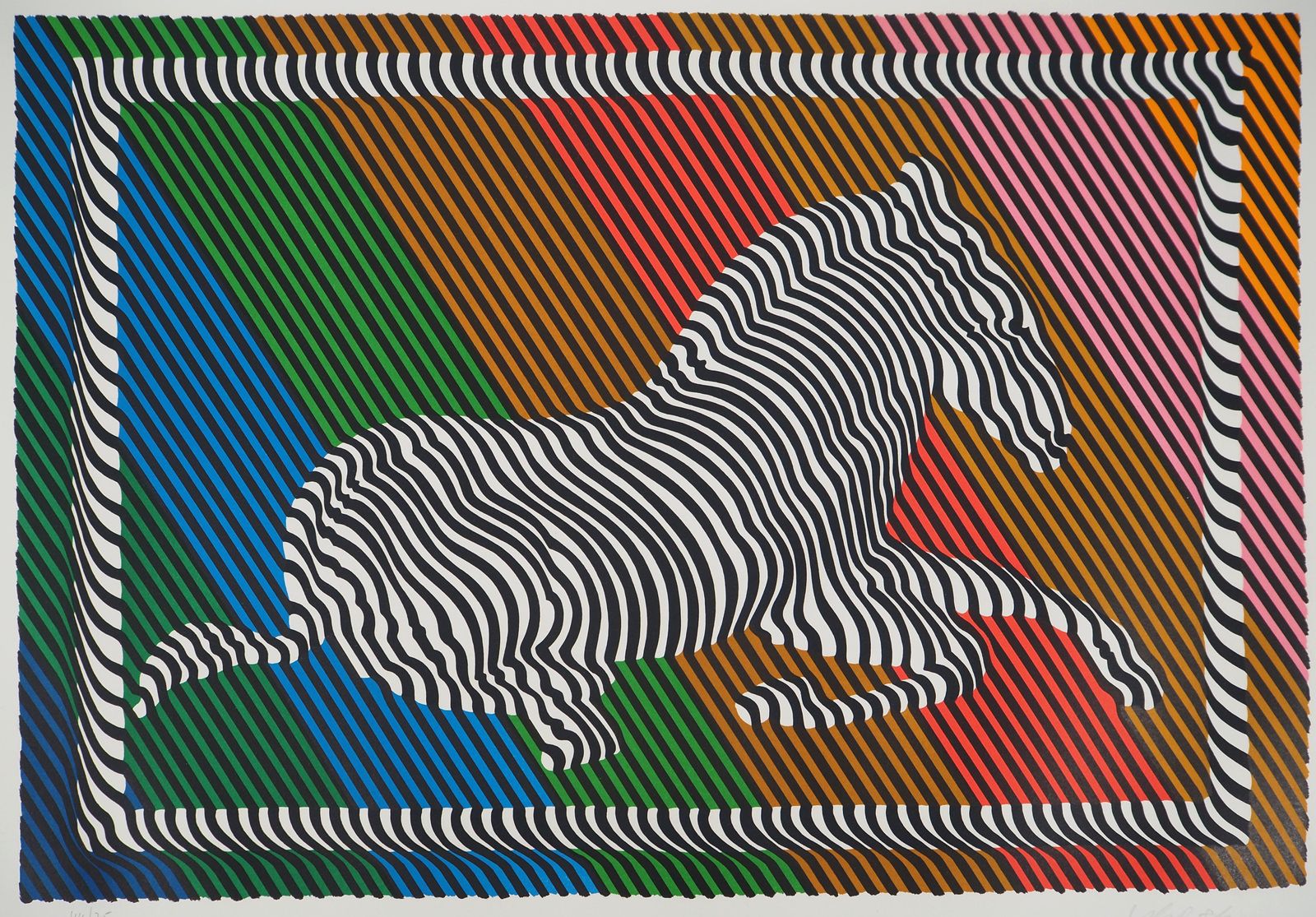 Victor Vasarelyzebra On A Rainbow (Op Art)   Original Lithograph, Handsigned1984 photo Art