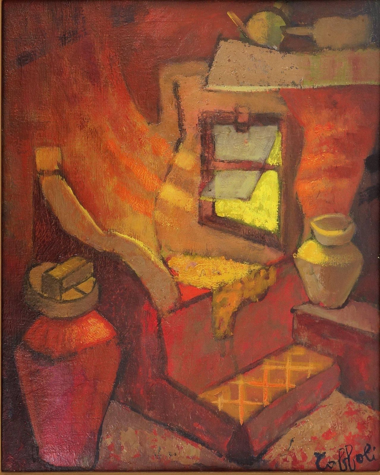 Louis Toffolismall Orange Room In Italy   Original Oil Painting   Signed photo for sale