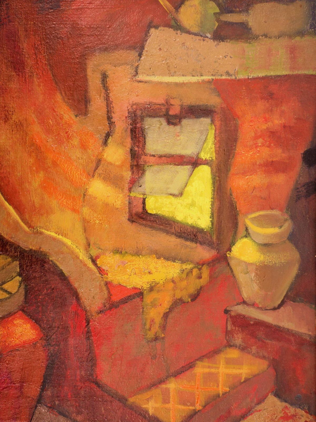 Art Louis Toffolismall Orange Room In Italy   Original Oil Painting   Signed photo