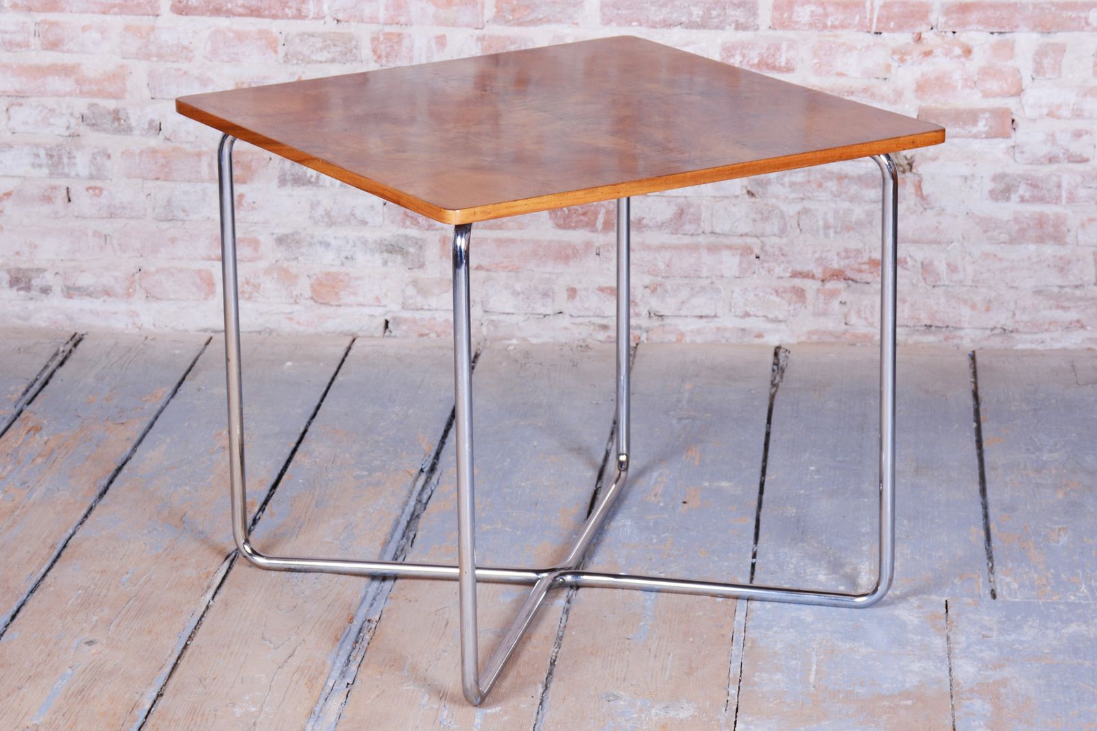 Restored Bauhaus Table, By Robert Slezák, Caucasian Walnut, Chrome, Czech, 1930s photo furniture