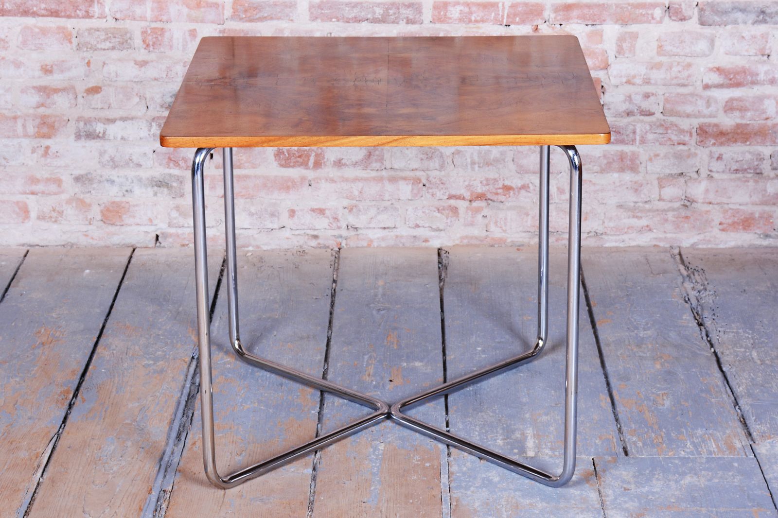 Restored Bauhaus Table, By Robert Slezák, Caucasian Walnut, Chrome, Czech, 1930s photo for sale