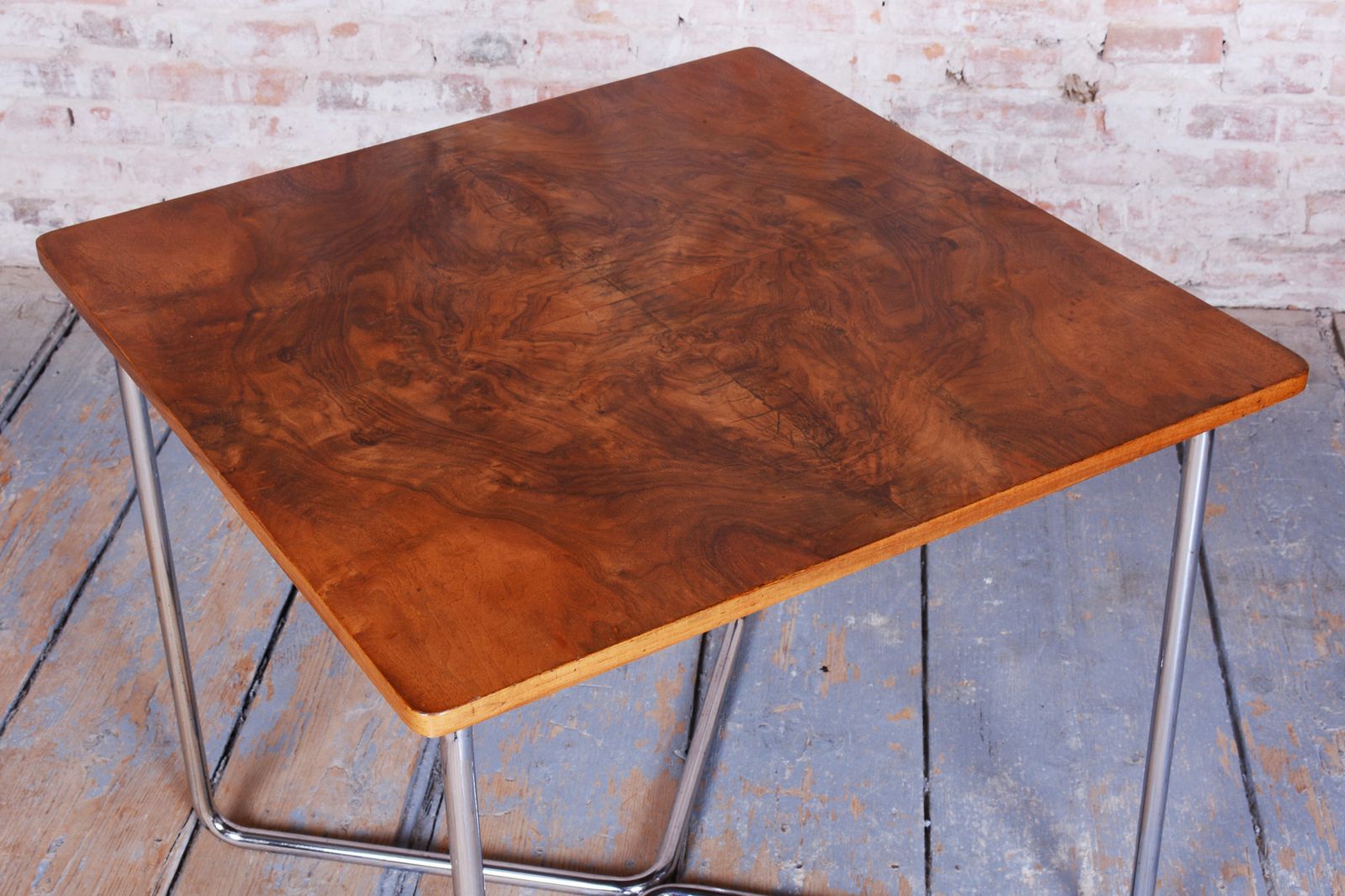 Restored Bauhaus Table, By Robert Slezák, Caucasian Walnut, Chrome, Czech, 1930s photo Furniture