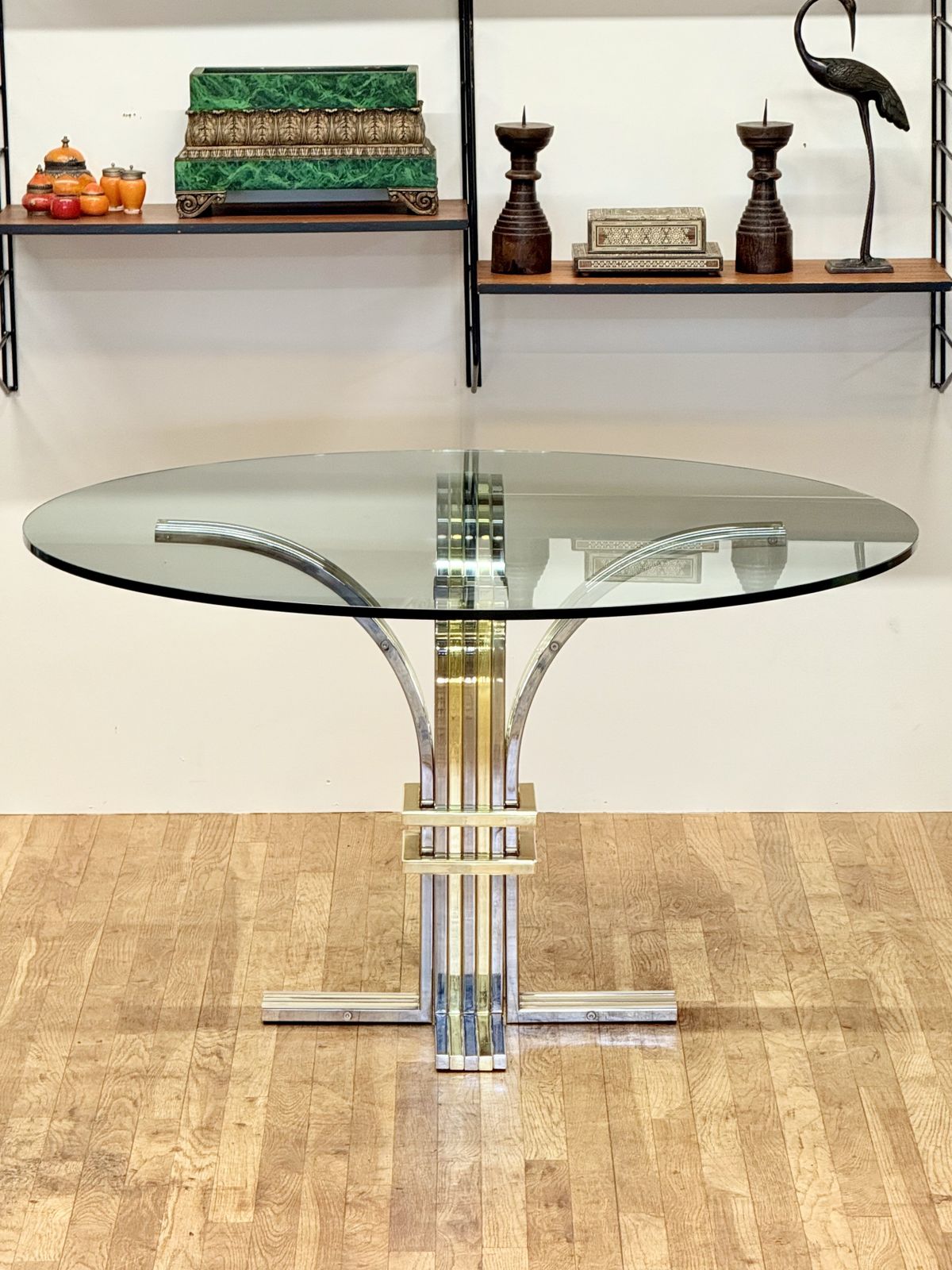 Italian Hollywood Regency Chrome & Gilt Glass Centre Table By Renato Zevi For Banci Firenze photo vinterior