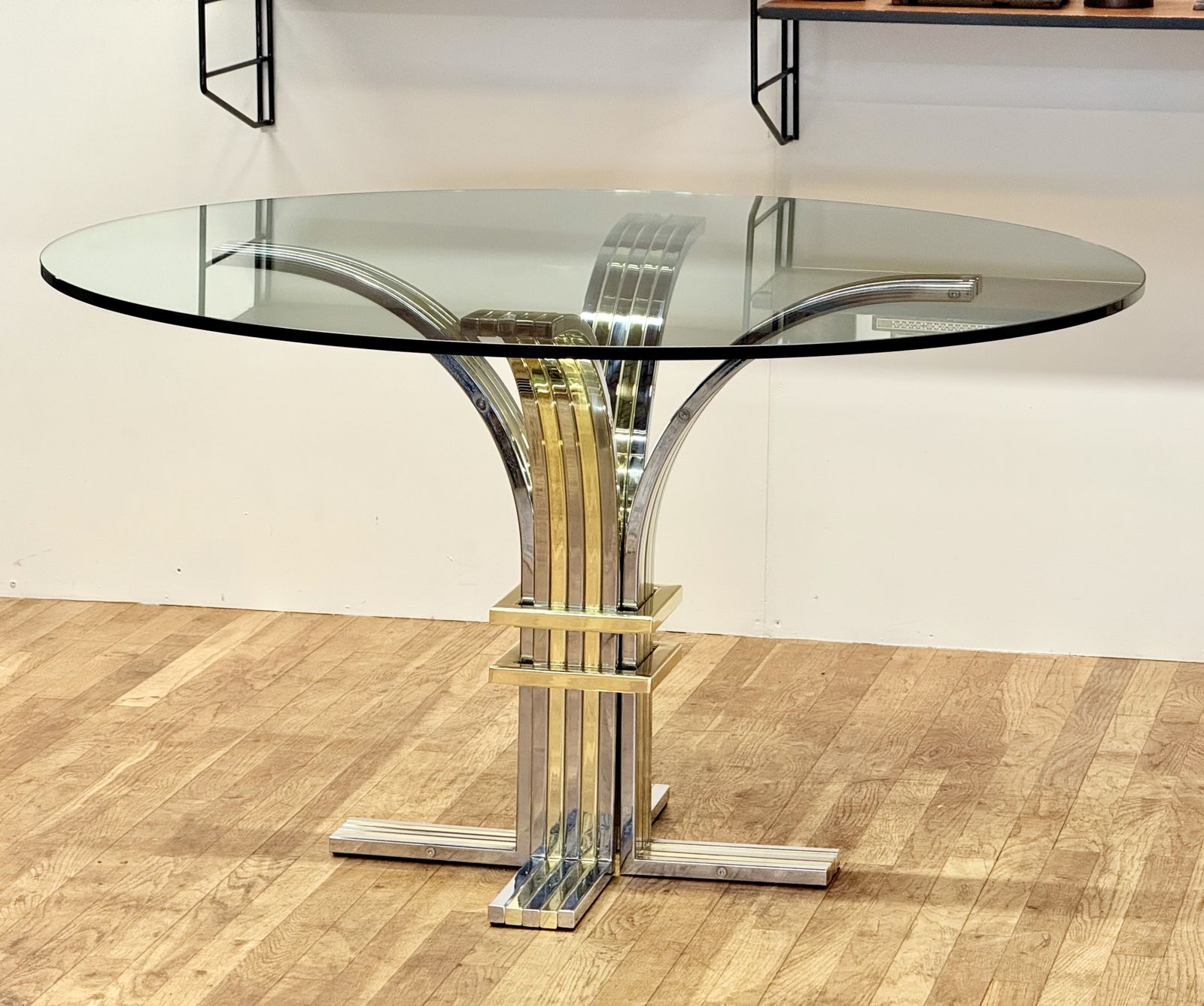 photo furniture Italian Hollywood Regency Chrome & Gilt Glass Centre Table By Renato Zevi For Banci Firenze