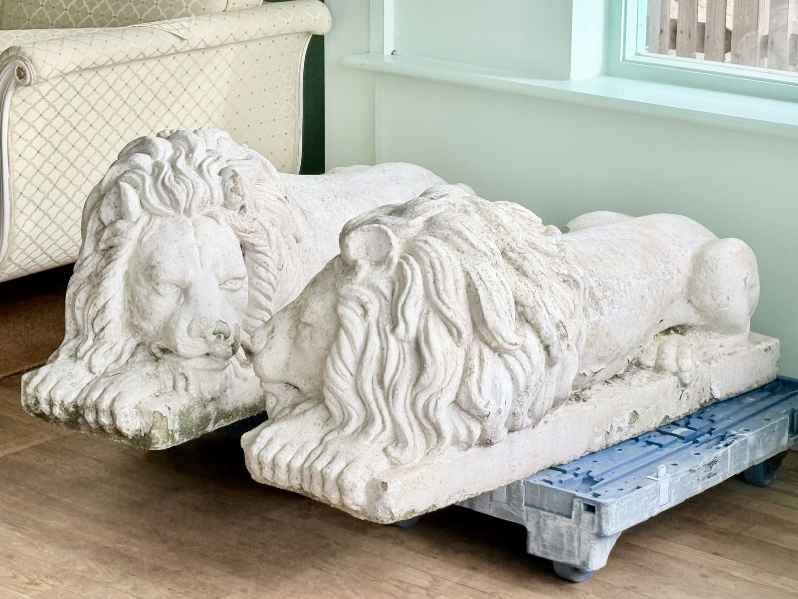 Extra Large Pair Painted Cast Stone Lions After Antonio Canova (1757 1822) photo furniture