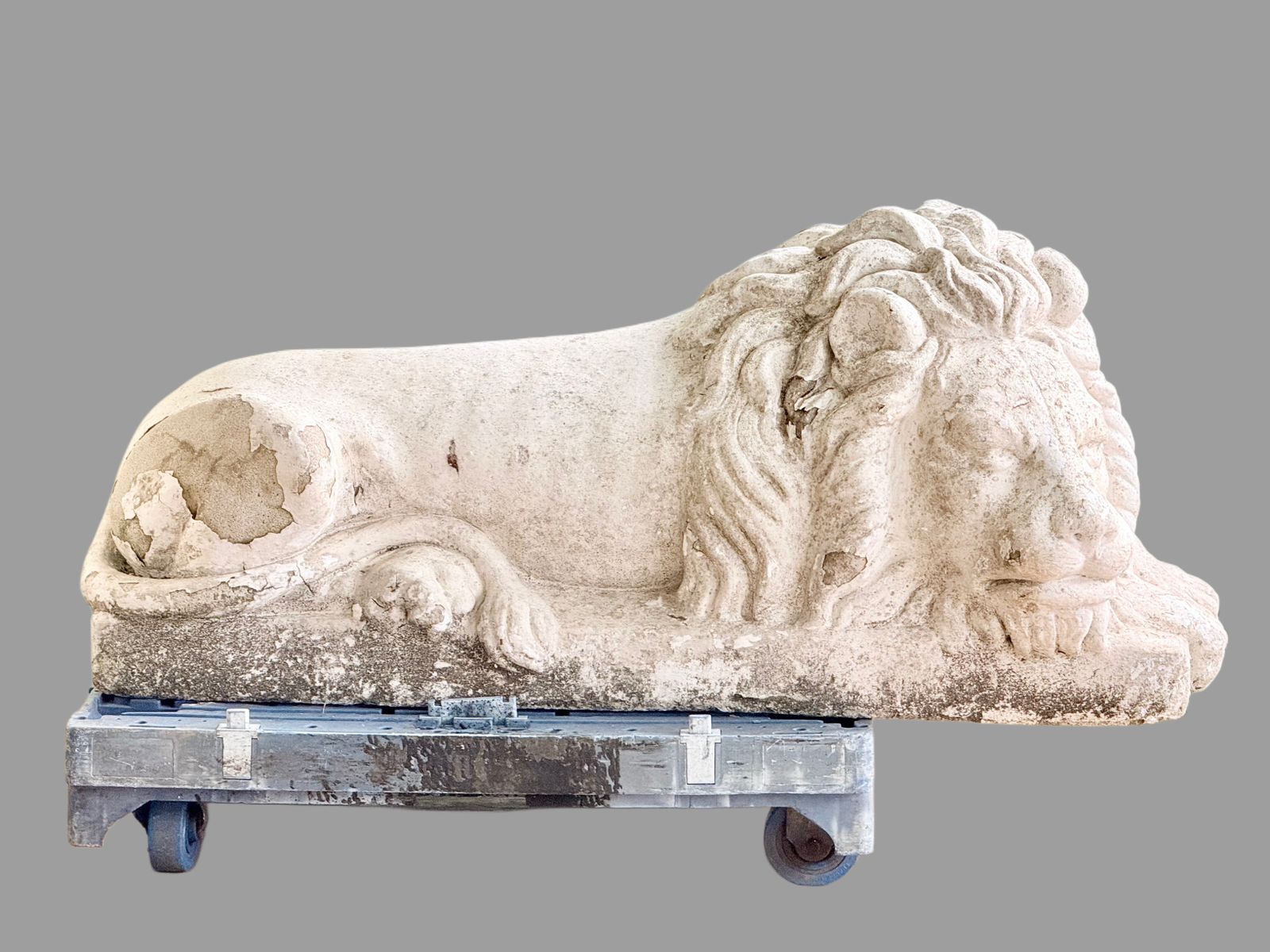Garden Decor Extra Large Pair Painted Cast Stone Lions After Antonio Canova (1757 1822) photo