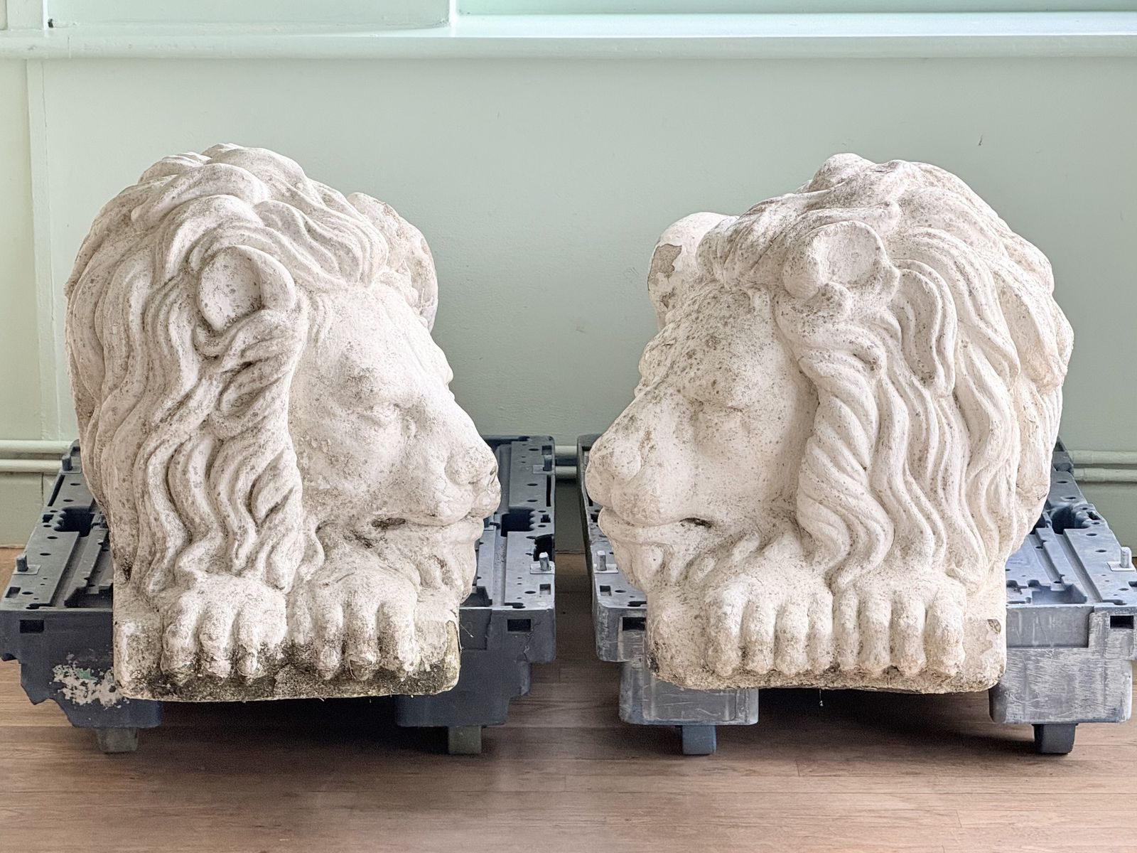 4850.0 Extra Large Pair Painted Cast Stone Lions After Antonio Canova (1757 1822) photo