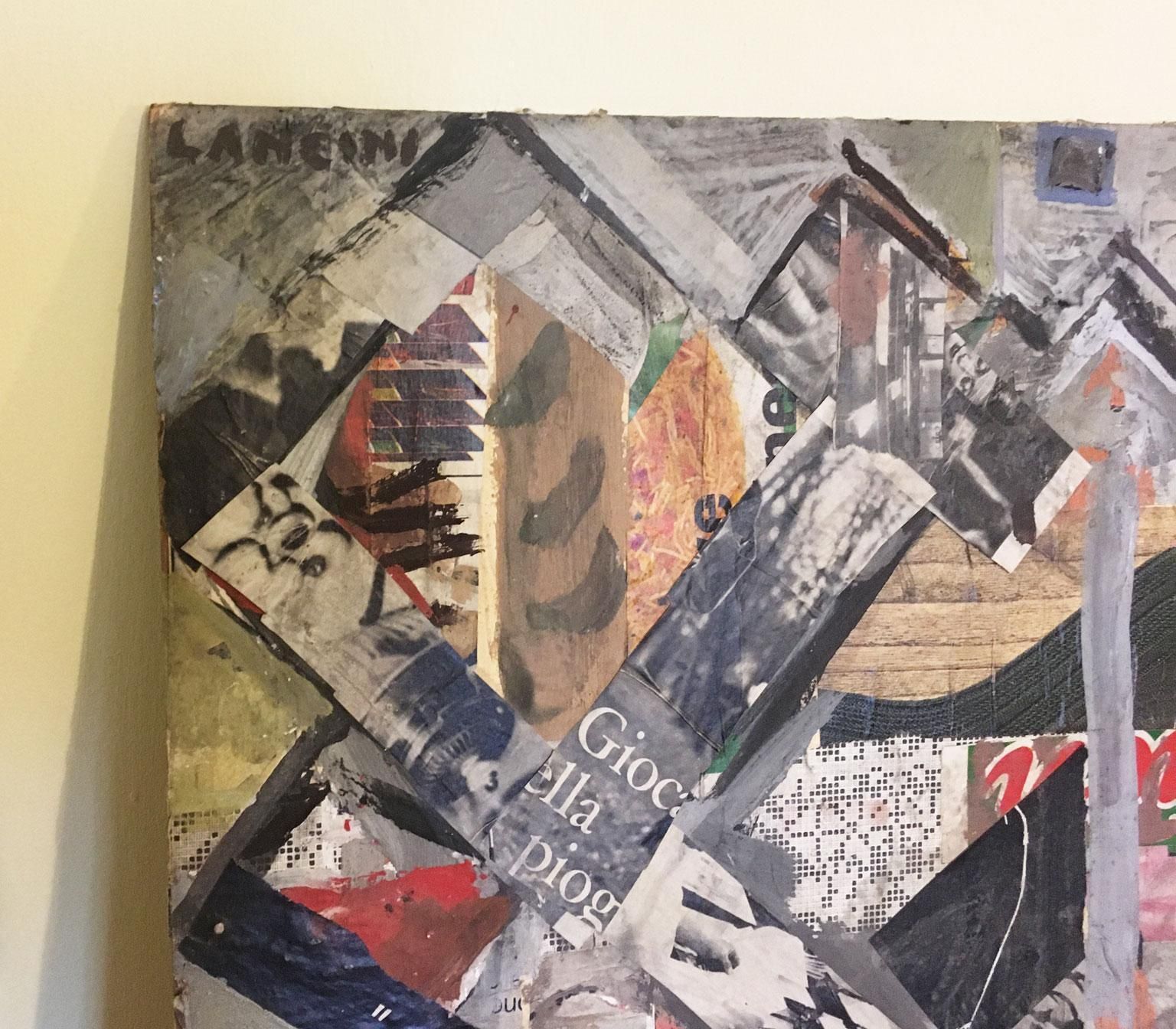 1960 Italy Abstract Painting And Paper Collage By Ermete Lancini photo for sale