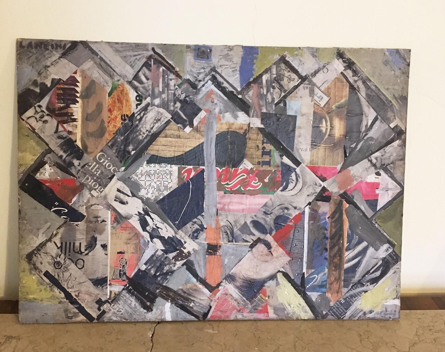 photo for sale 1960 Italy Abstract Painting And Paper Collage By Ermete Lancini