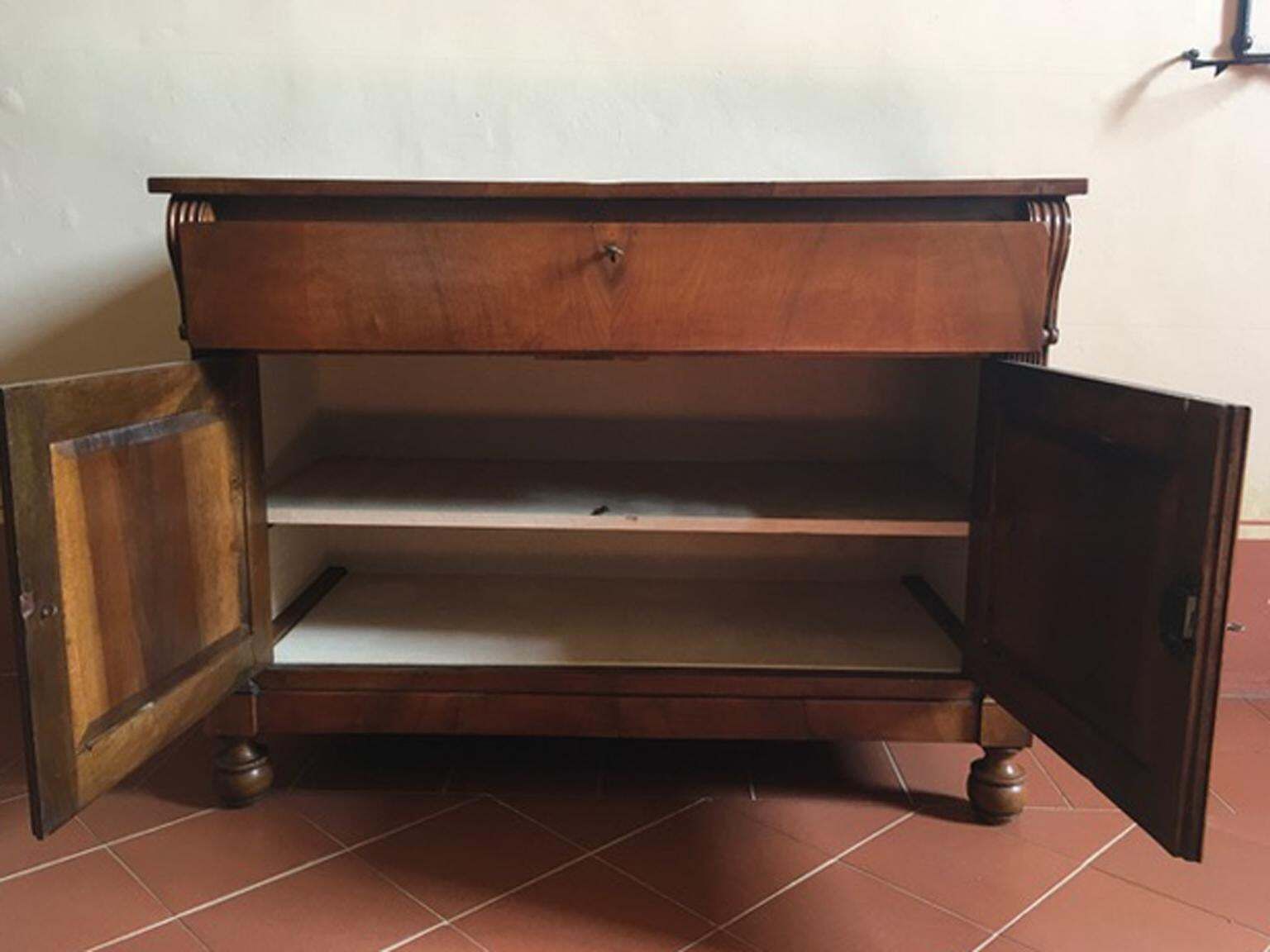 Italy Early 19th Century Walnut Buffet With Two Doors And Drawer photo vintage