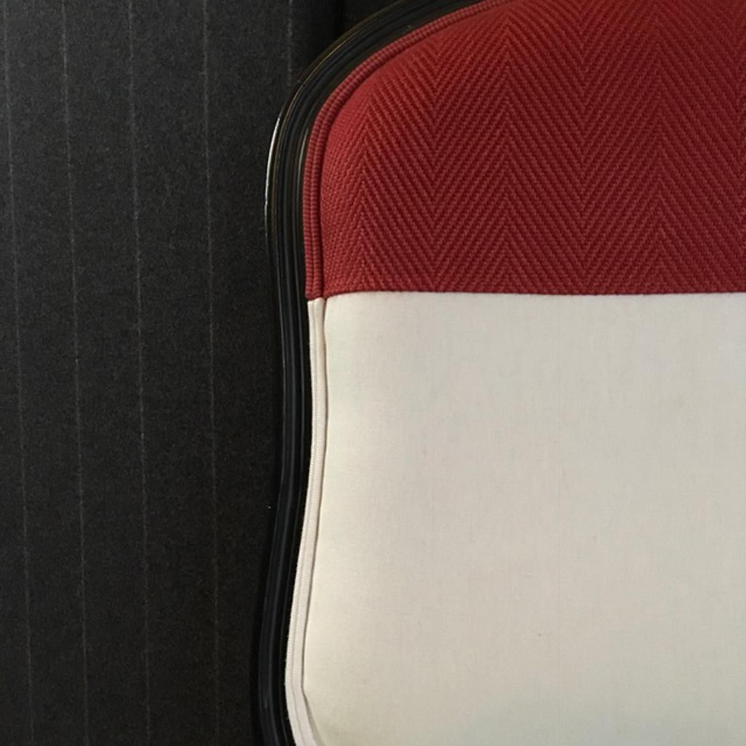 French Provincial Lacquered Black Wood Dining Chair Upholstered Red And White photo Furniture