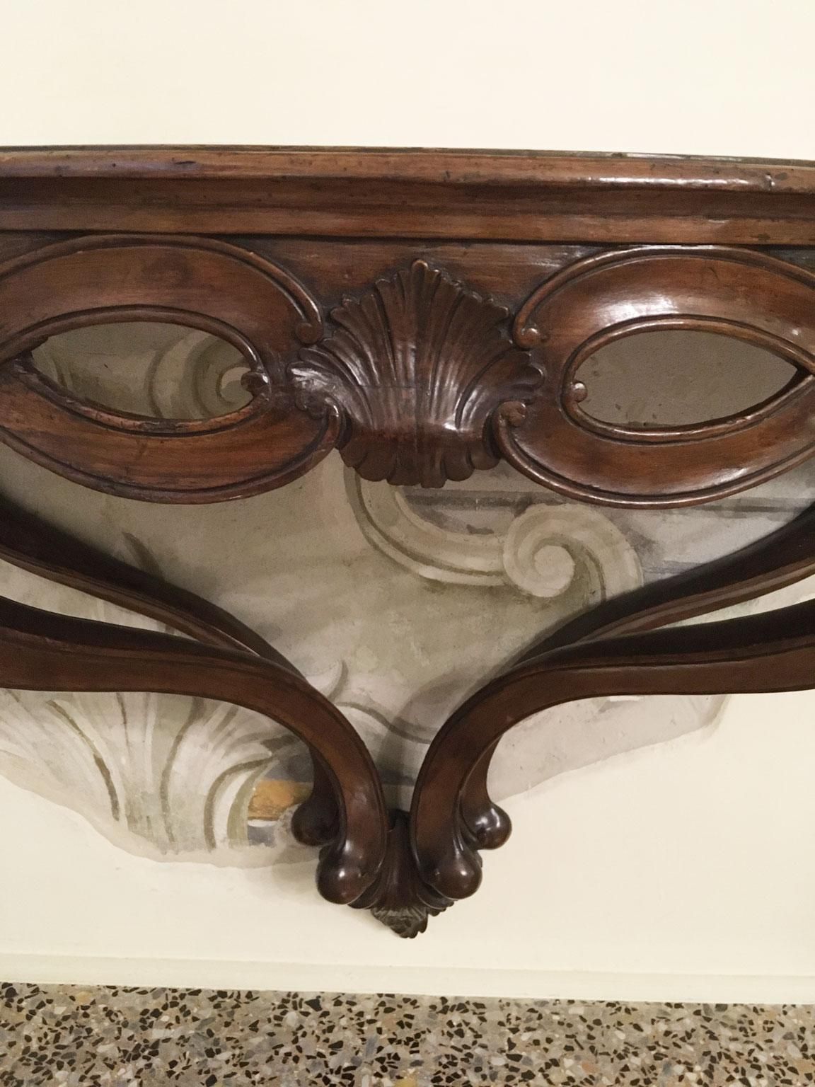 1750 Venezia Italy Walnut Solid Carved Hanging Console With Figure Eight Motifs photo Furniture