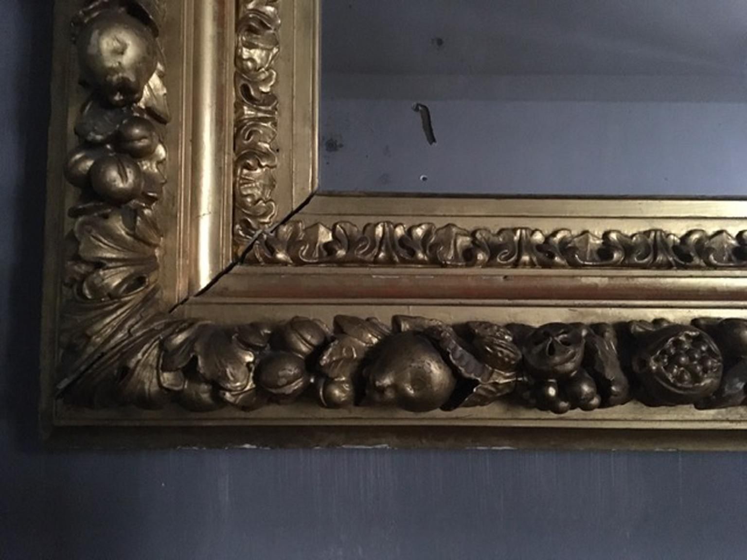 Italy Mid 18th Century Baroque Mirror With Carved Giltwood Frame photo vintage