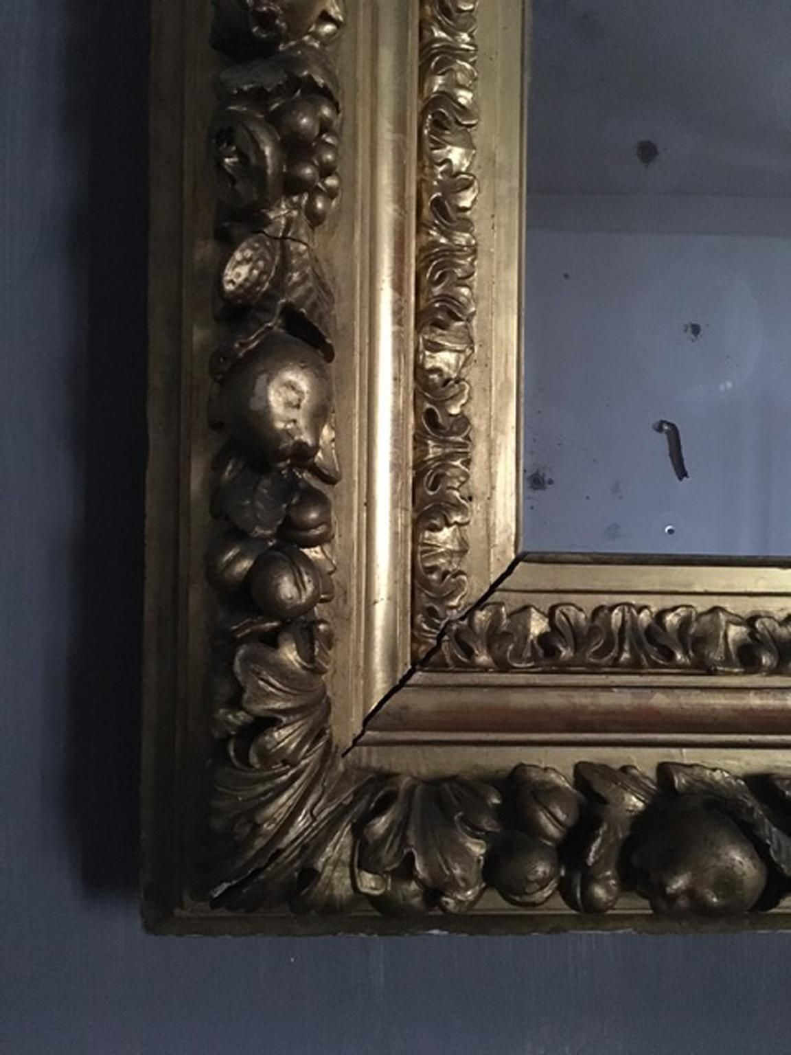 photo for sale Italy Mid 18th Century Baroque Mirror With Carved Giltwood Frame
