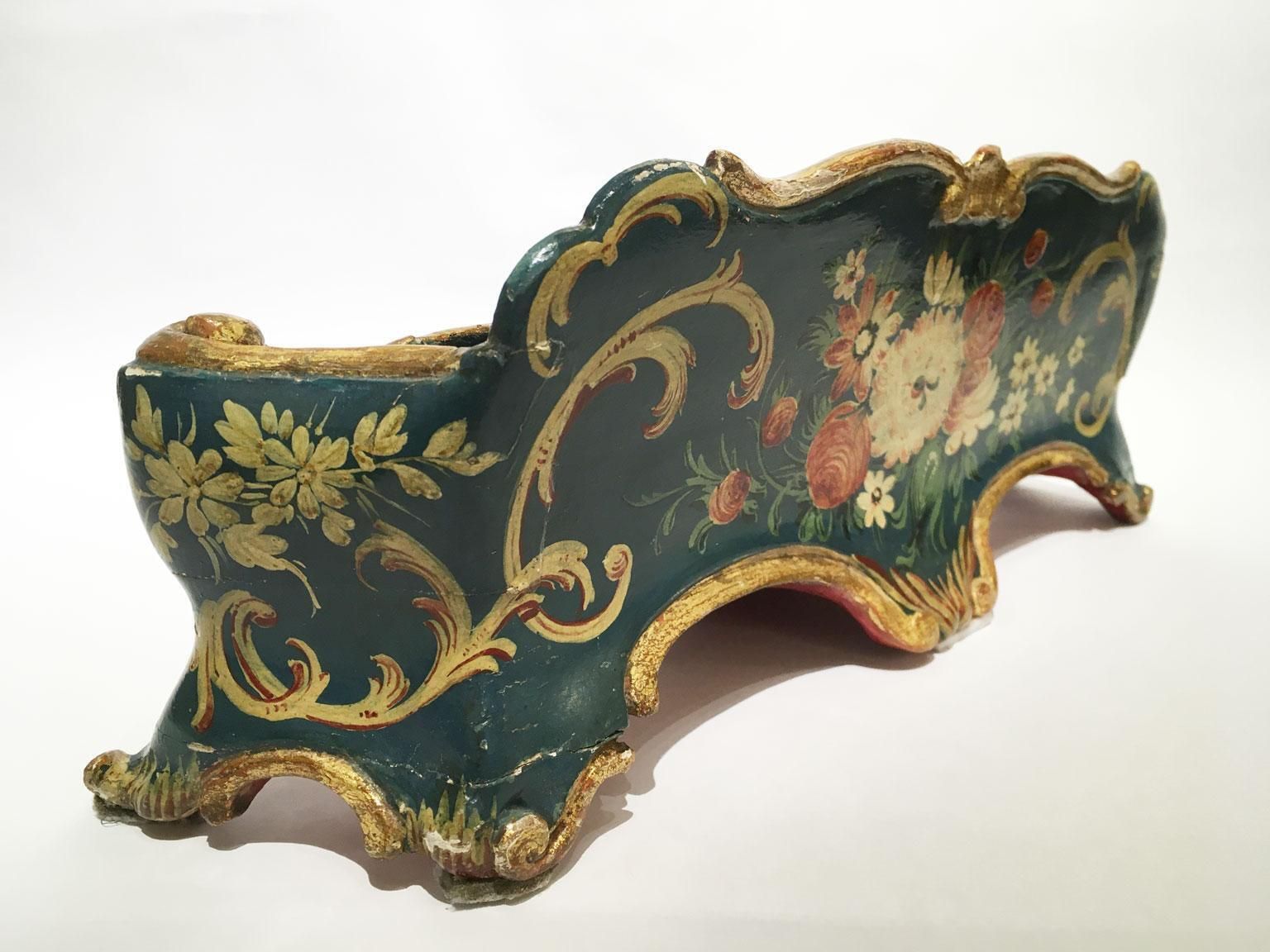 photo vinterior 1775 Venezia Italy Blue Lacquered Wooden Engraved Tablepaper Holder With Flowers