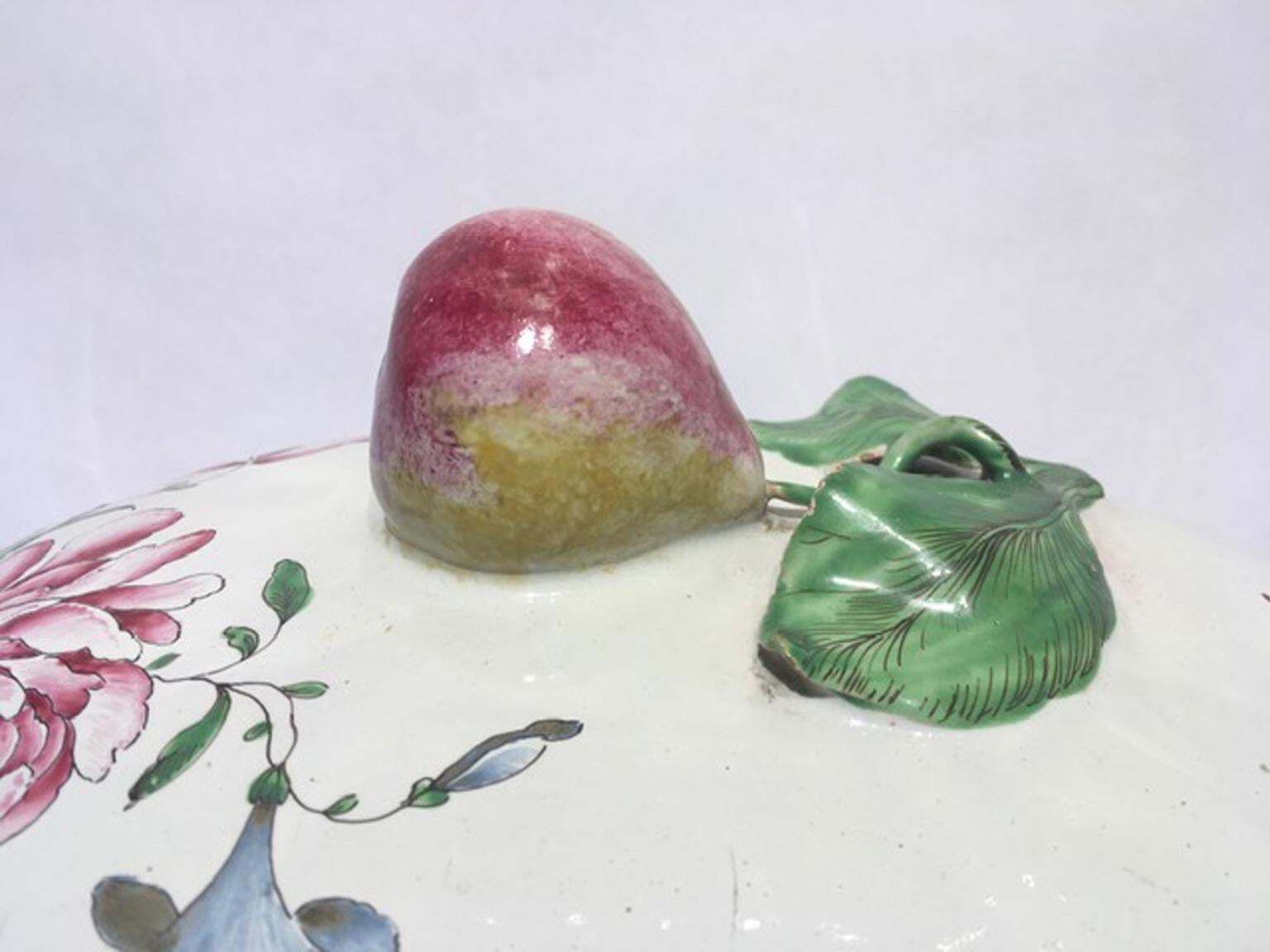 France Mid 18th Century Porcelain Soup Bowl Flowers And Fruits Drawings photo vinterior