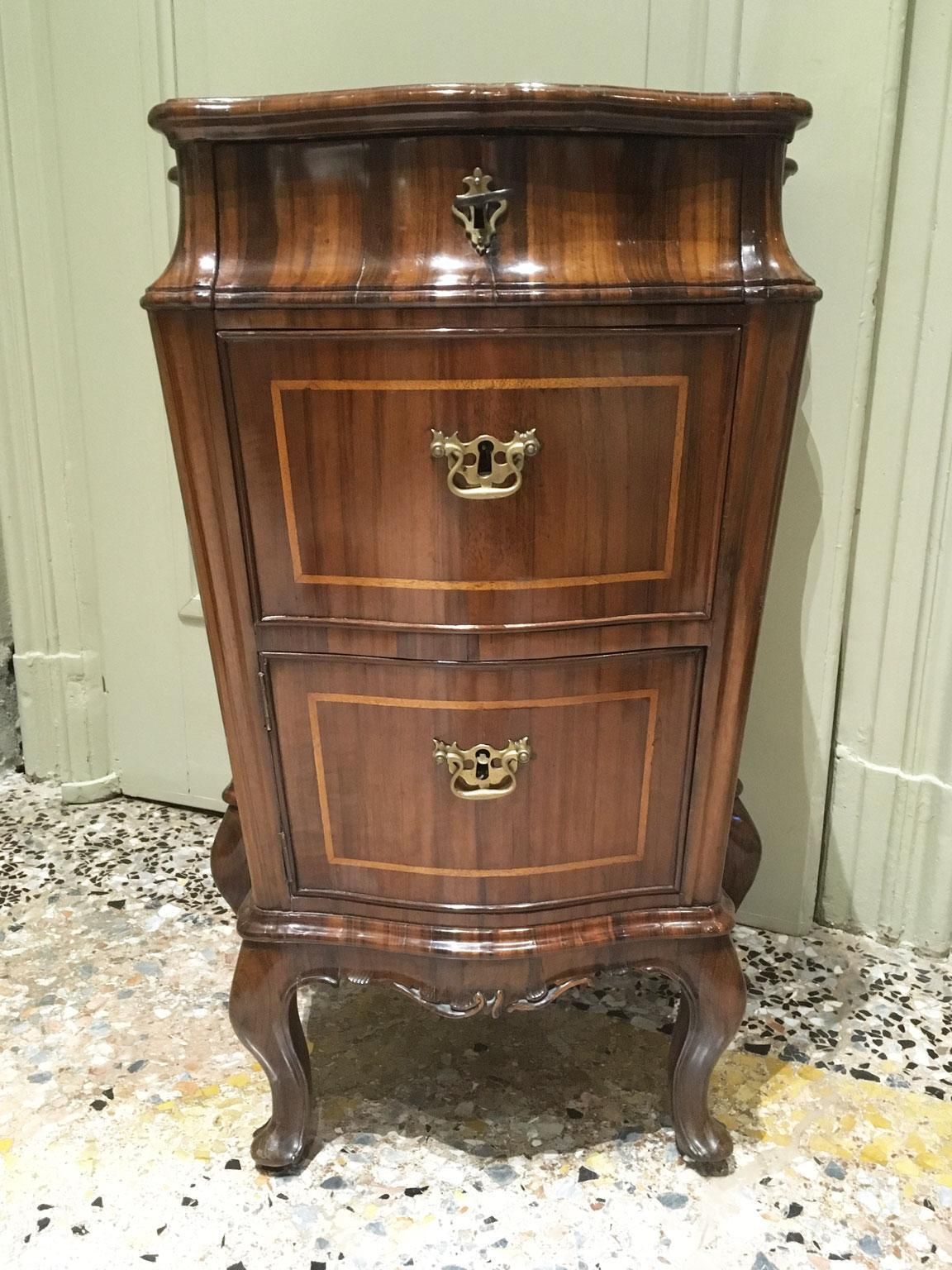 1750 Venezia Italy Pair Of Baroque Carved And Inlaid Walnut Bedside Tables photo furniture