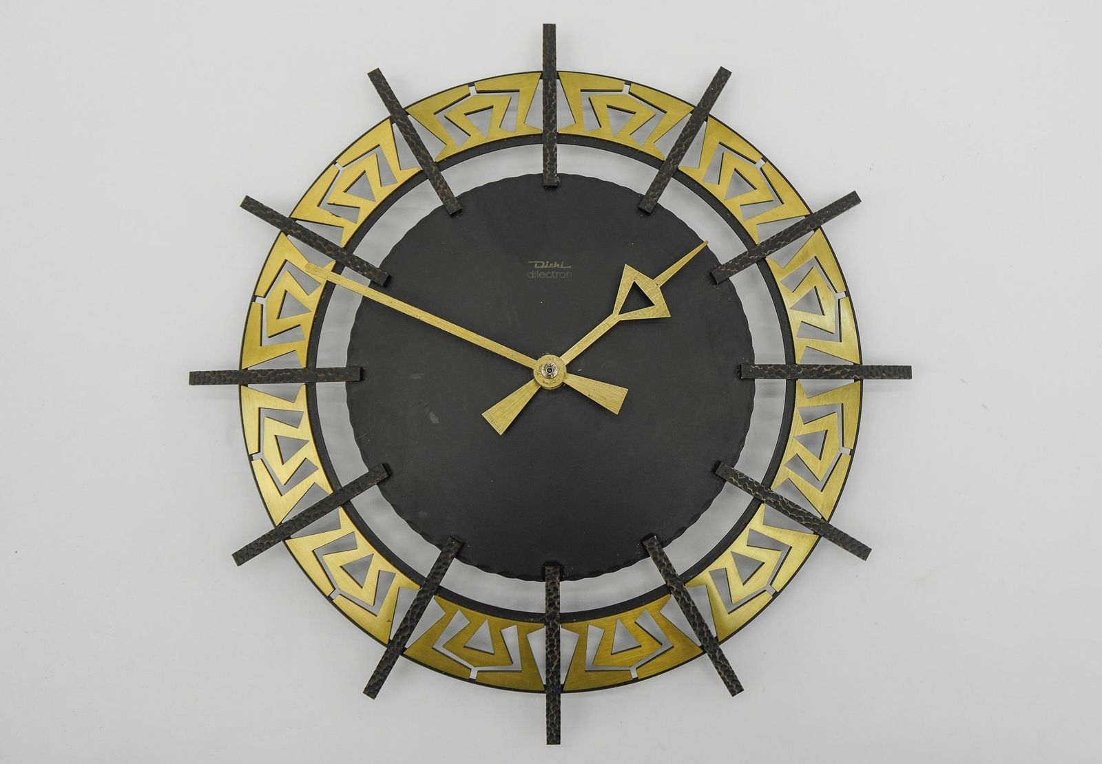 Mid Century Modern Iron And Brass Wall Clock By Diehl Dilectron, 1960s photo furniture