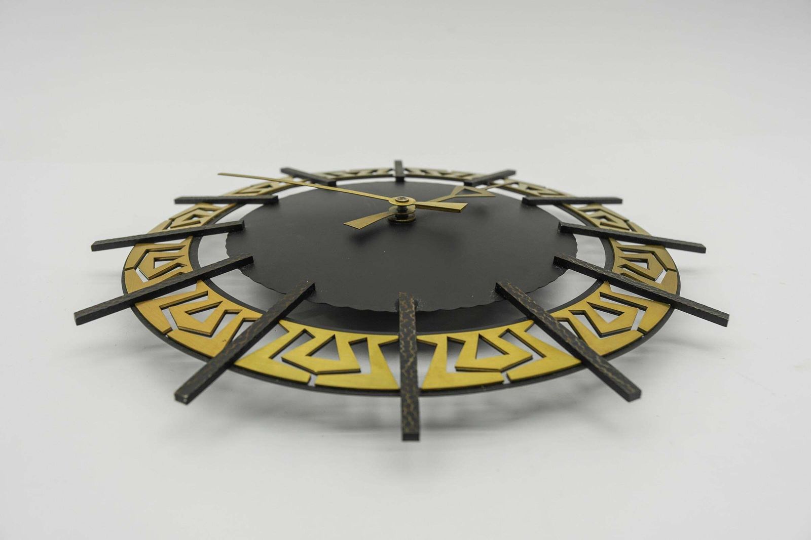 Mid Century Modern Iron And Brass Wall Clock By Diehl Dilectron, 1960s photo buy