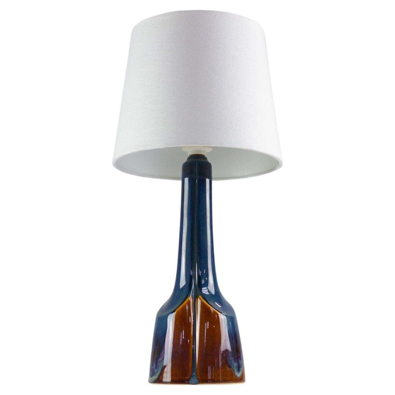 Danish Modern Blue/Brown Ceramic Table Lamp By E. Johansen For Søholm, 1960s.