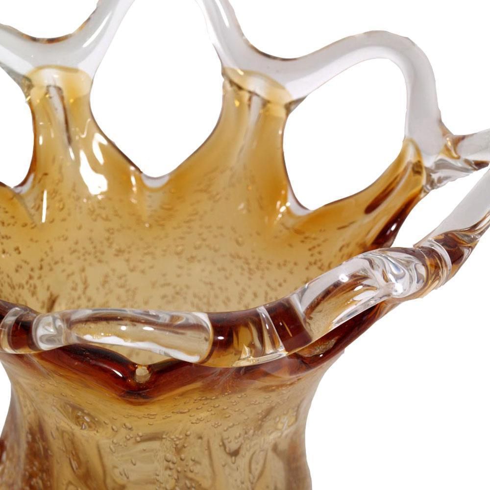 Midcentury Art Decò Murano Glass Vase, Amber Color, "Pulegoso" By Mazzega photo for sale