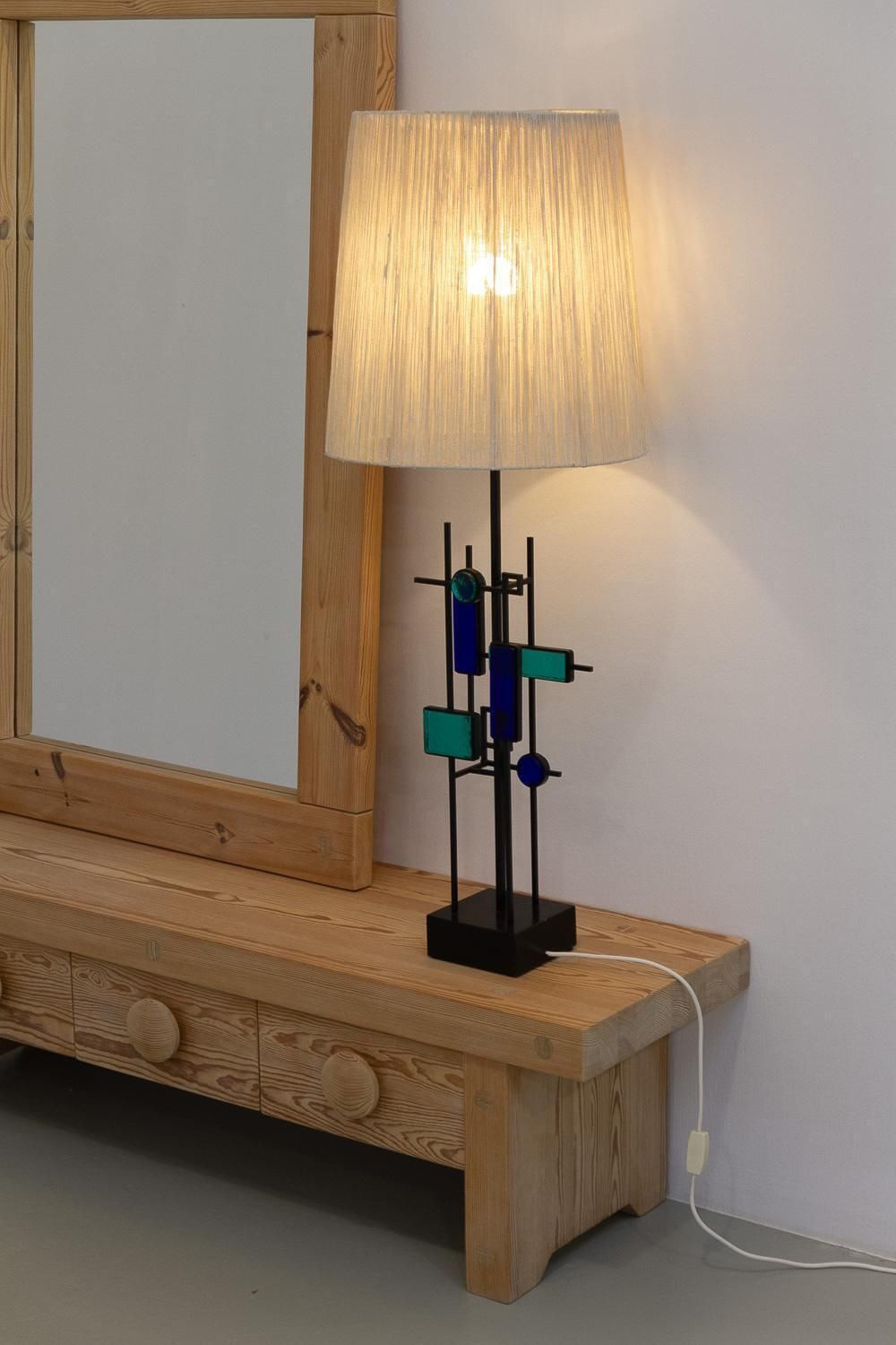 2125.0 Danish Modern Tall Table Lamp Iron And Glass By Svend Aage Holm Sørensen, 1970s. photo