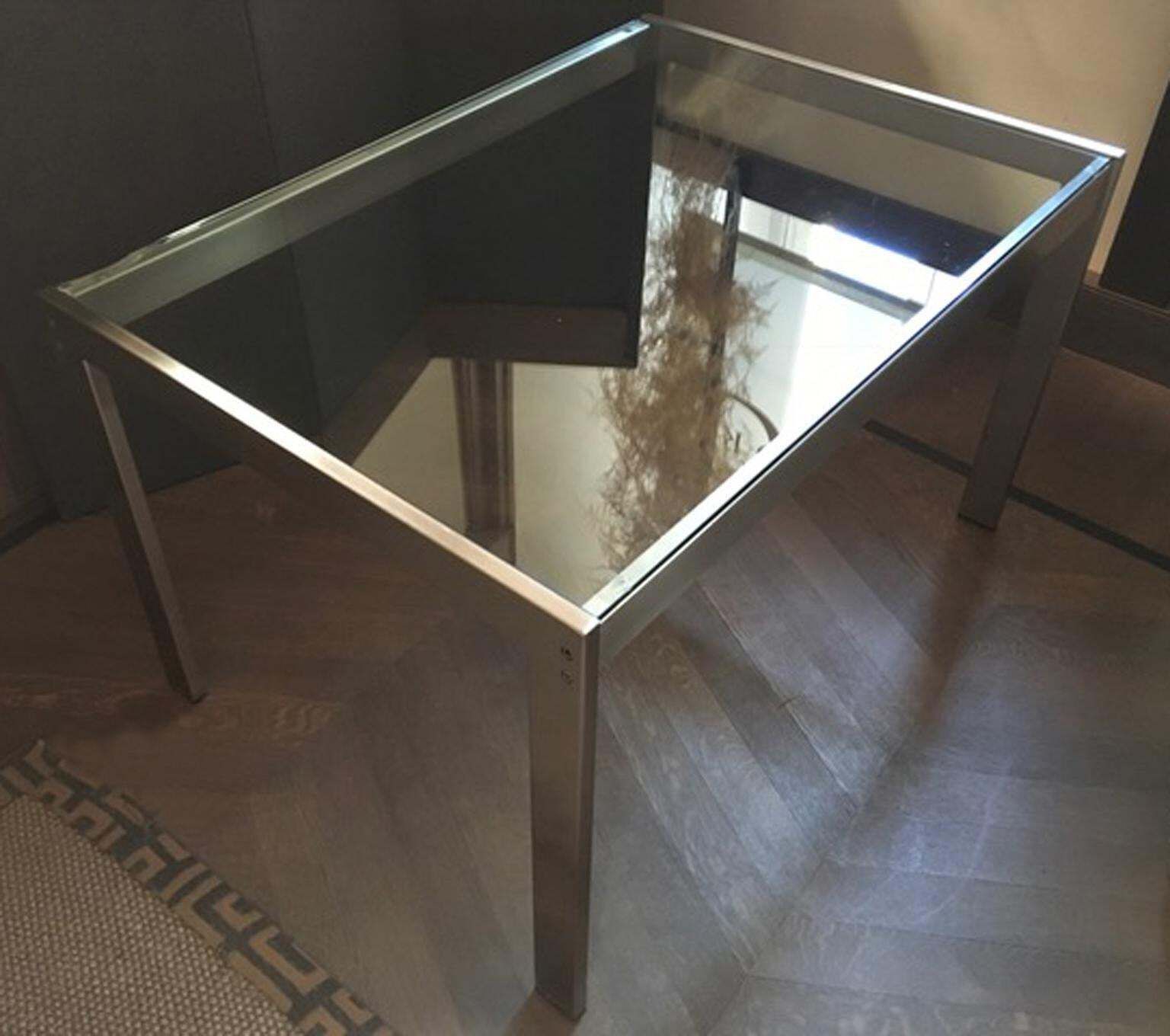 1960 Mid Century Modern Italian Design Brushed Steel Crystal Desk photo furniture