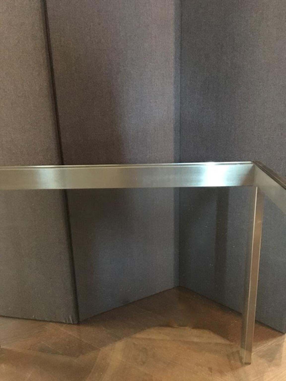 1960 Mid Century Modern Italian Design Brushed Steel Crystal Desk photo vintage