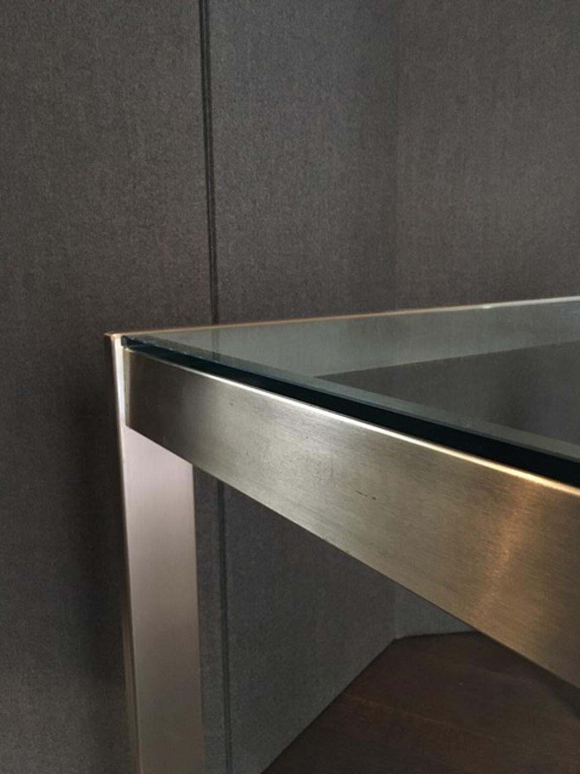 photo furniture 1960 Mid Century Modern Italian Design Brushed Steel Crystal Desk