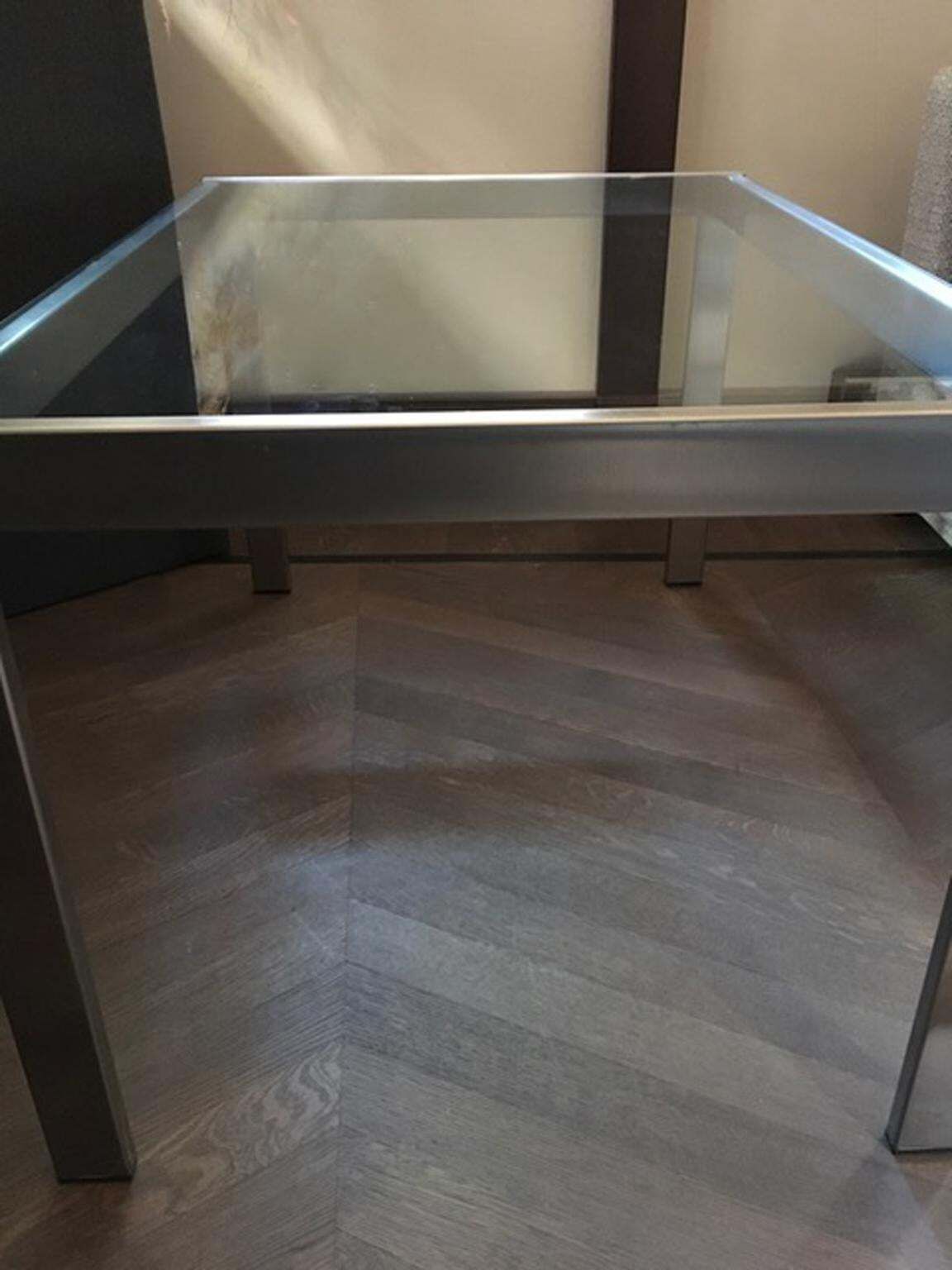 photo for sale 1960 Mid Century Modern Italian Design Brushed Steel Crystal Desk