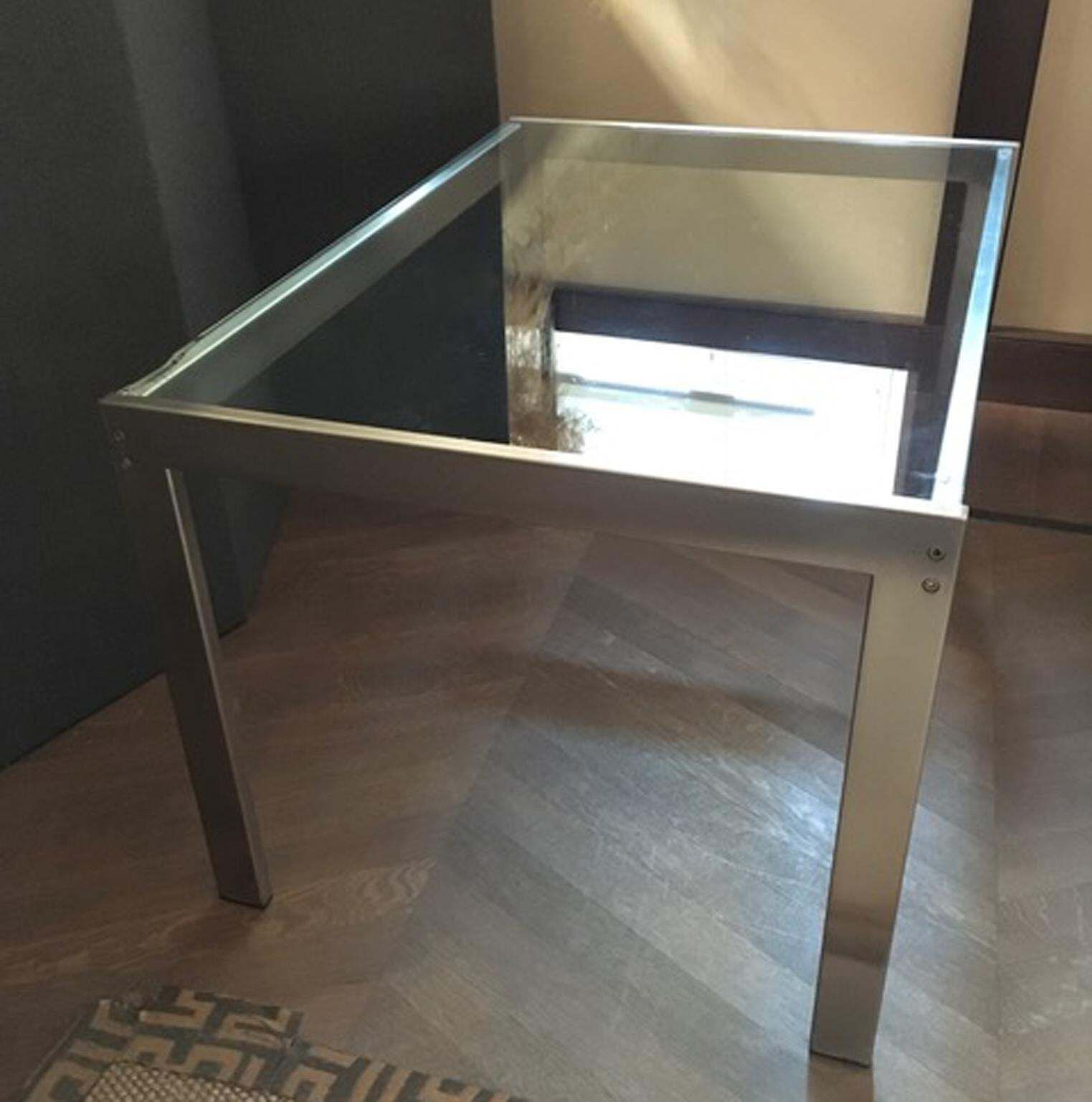 Furniture 1960 Mid Century Modern Italian Design Brushed Steel Crystal Desk photo
