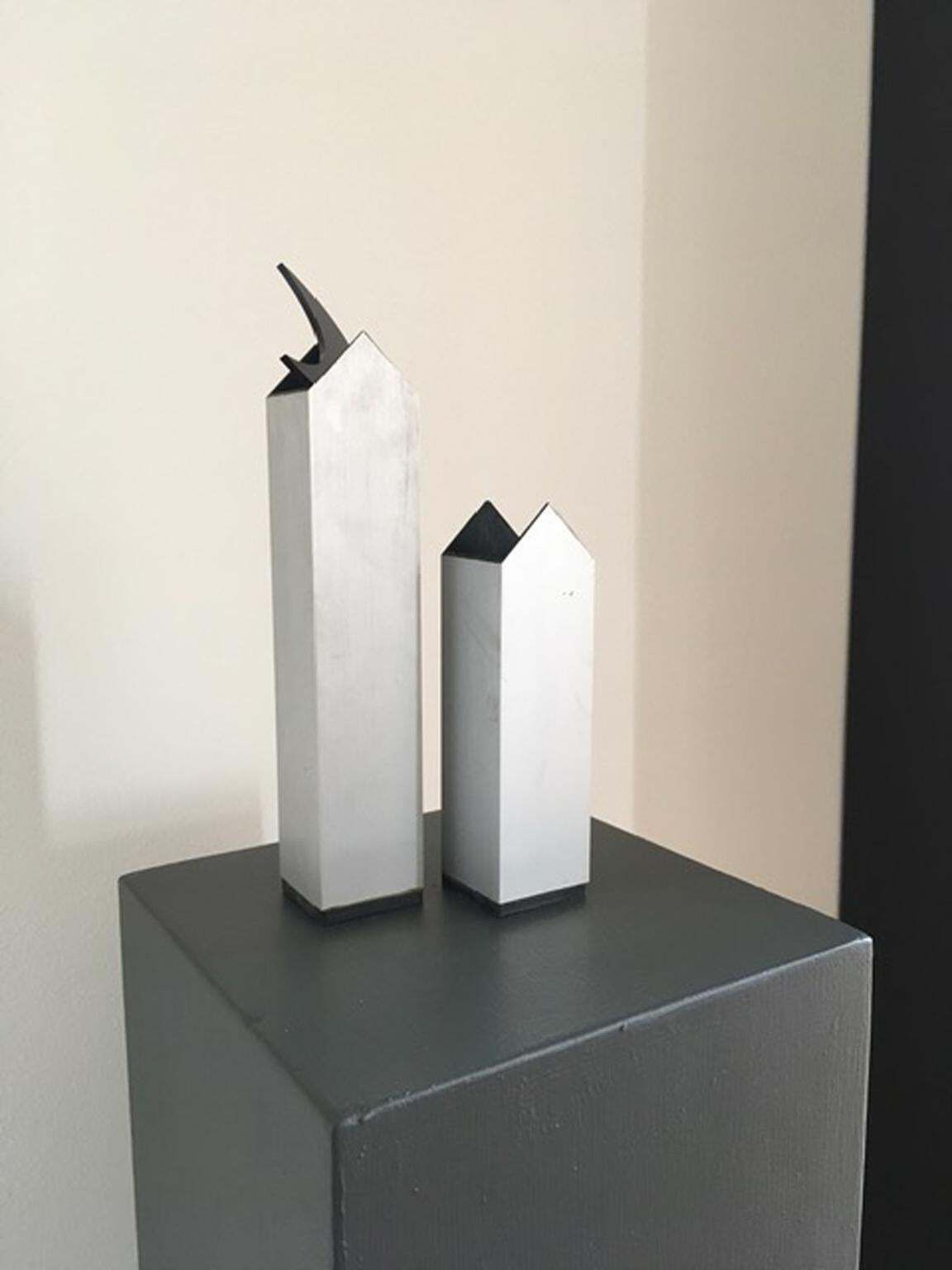 Italy 1970 Post Modern Aluminium Abstract Sculptures The Twins And Moon photo vintage