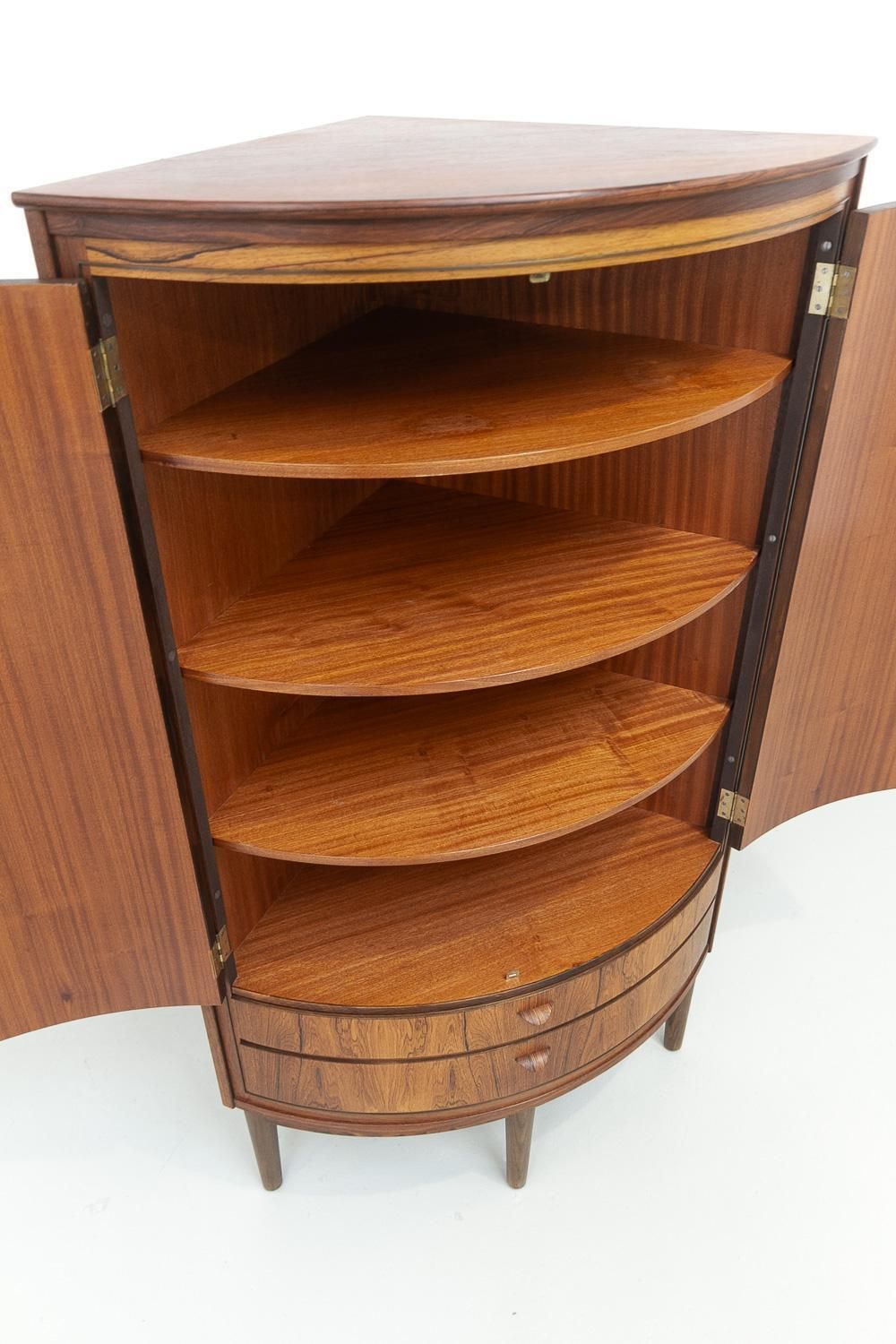 Danish Mid Century Modern Rosewood Bow Front Corner Cabinet, 1950s. photo vintage