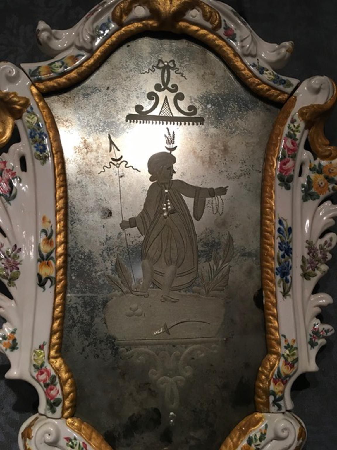 19th Century  Pair Italian White Porcelain Baroque Mirrors With Flowers photo 10198.0