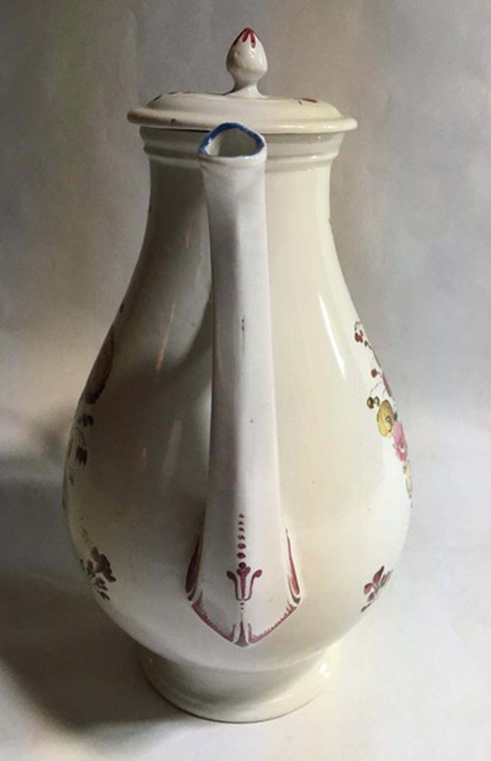 Italy Richard Ginori Mid 18th Century Porcelain Coffee Pot With Flowers Decor photo for sale