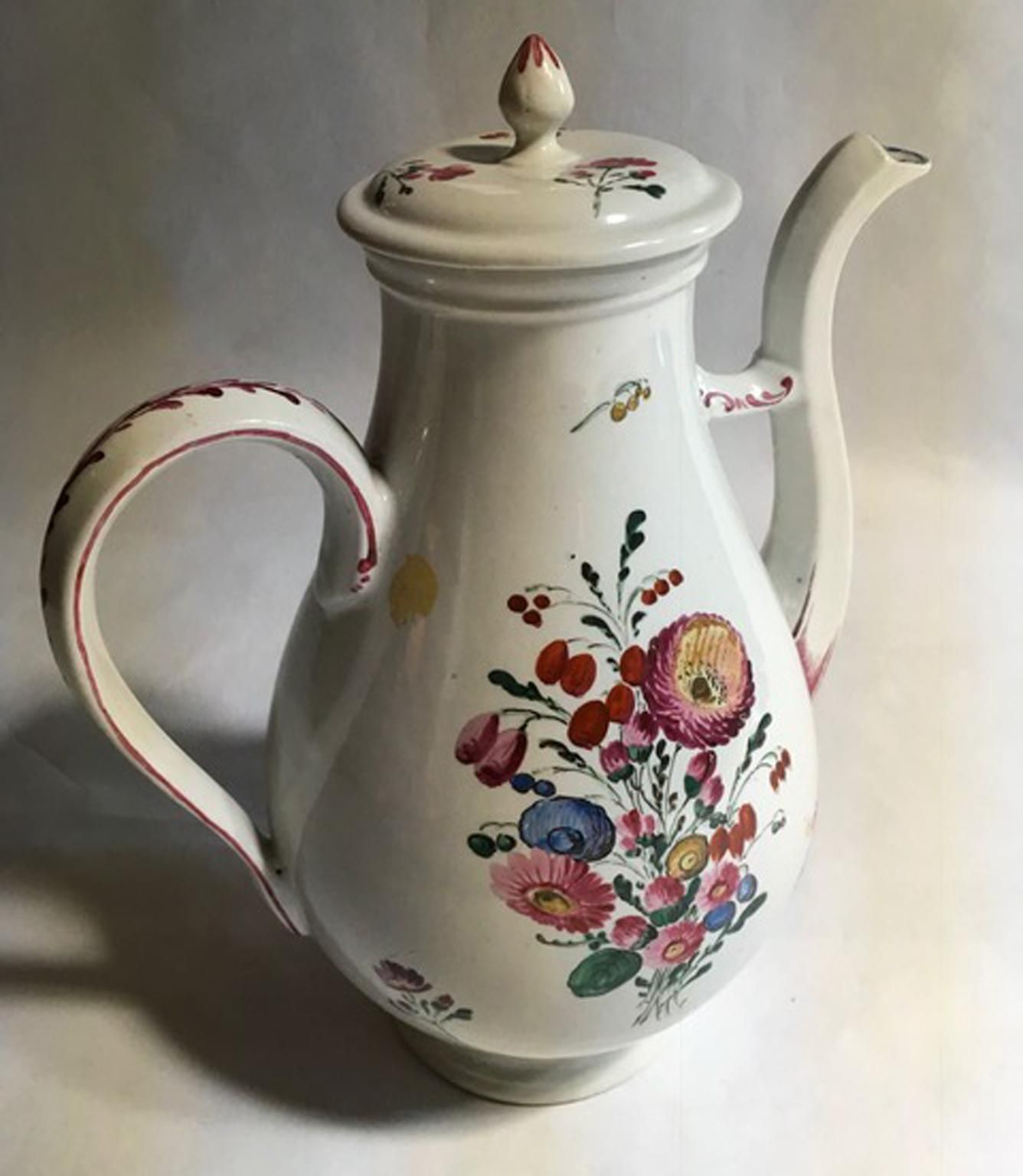 Italy Richard Ginori Mid 18th Century Porcelain Coffee Pot With Flowers Decor photo 2125.0