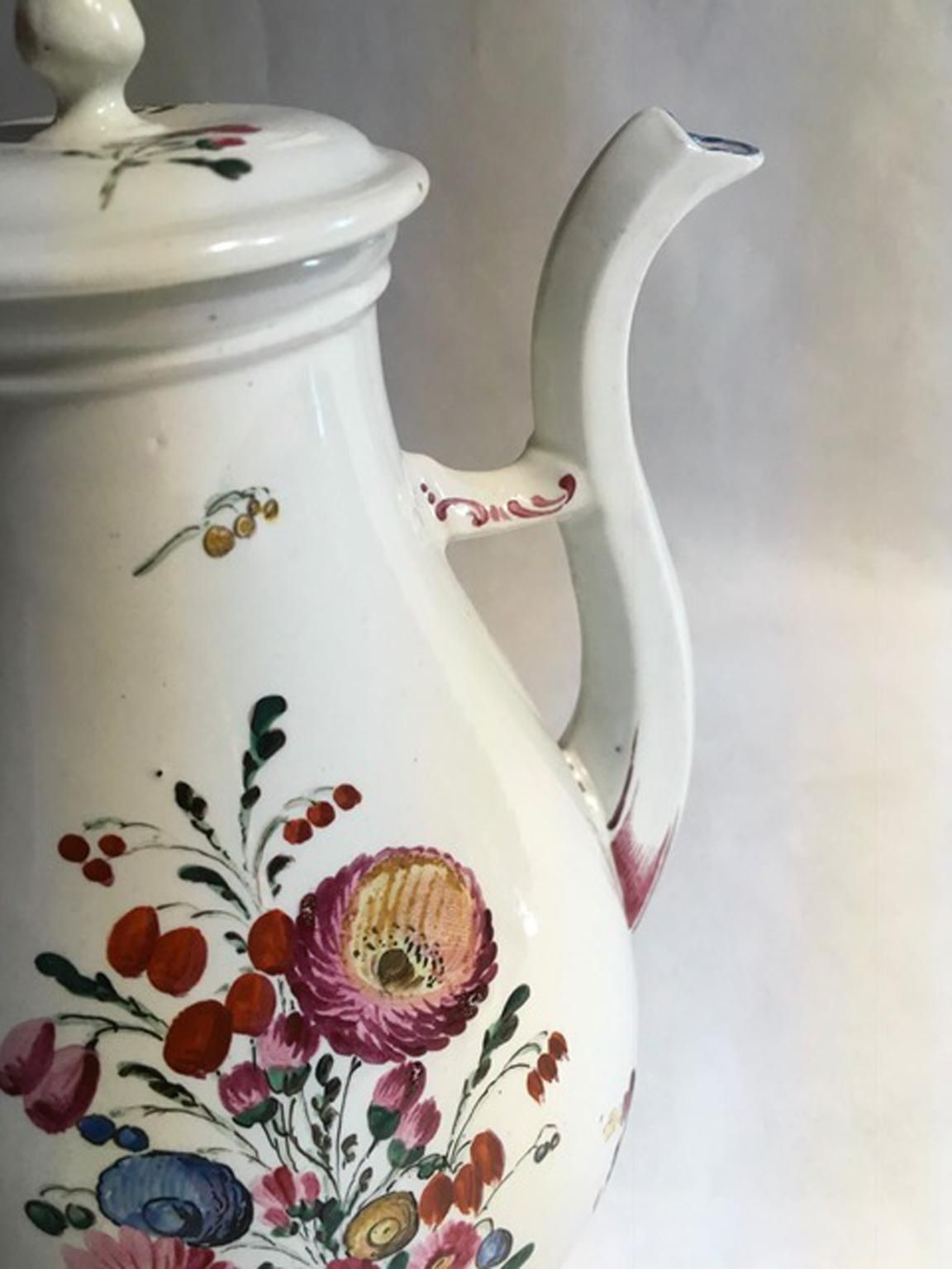 Italy Richard Ginori Mid 18th Century Porcelain Coffee Pot With Flowers Decor photo vinterior