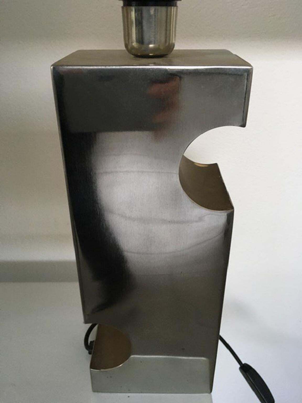 Italy 1970 Duoble Faced Inox Steel And Plexiglass Table Lamp photo vintage