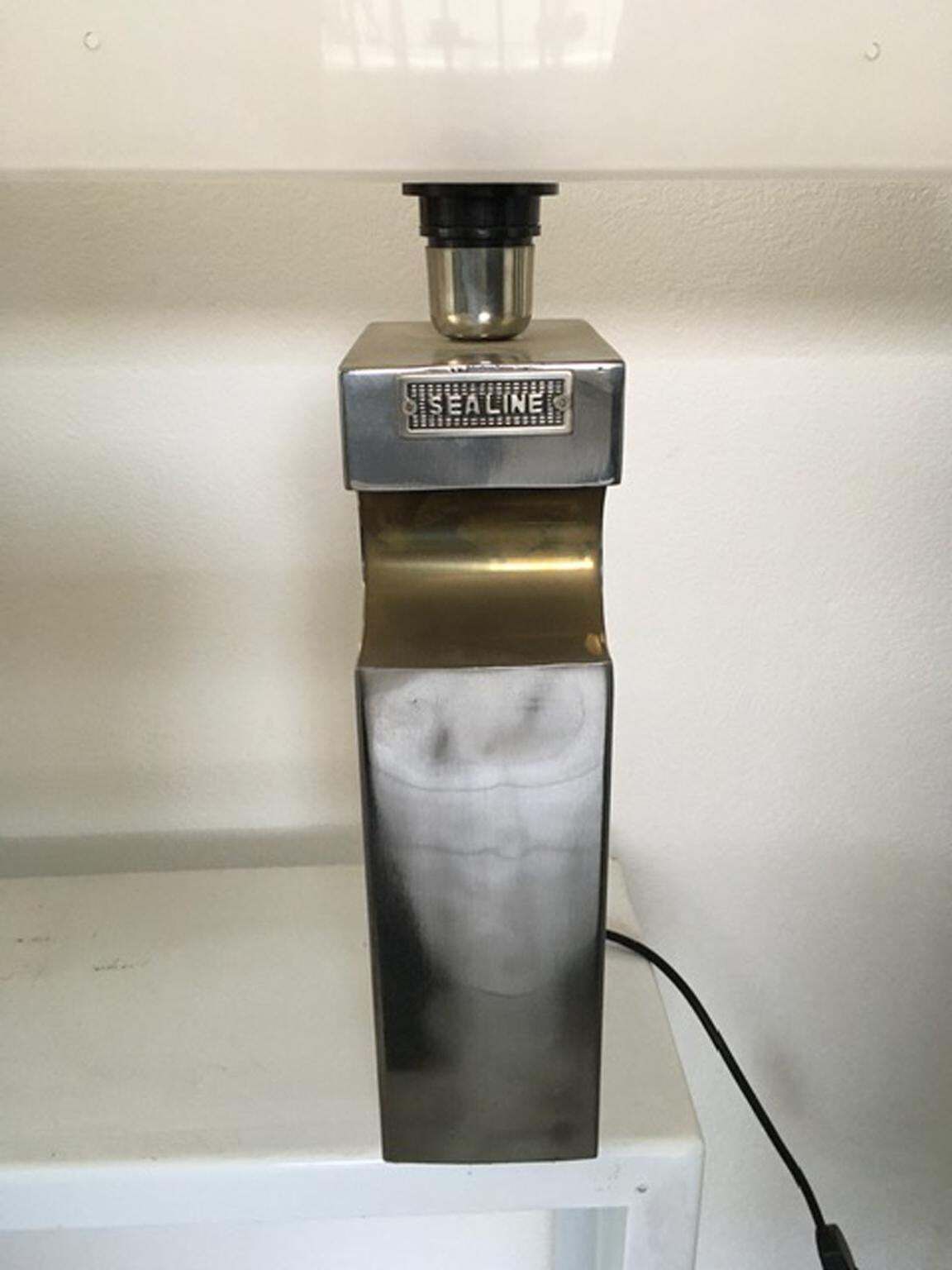 Lighting Italy 1970 Duoble Faced Inox Steel And Plexiglass Table Lamp photo