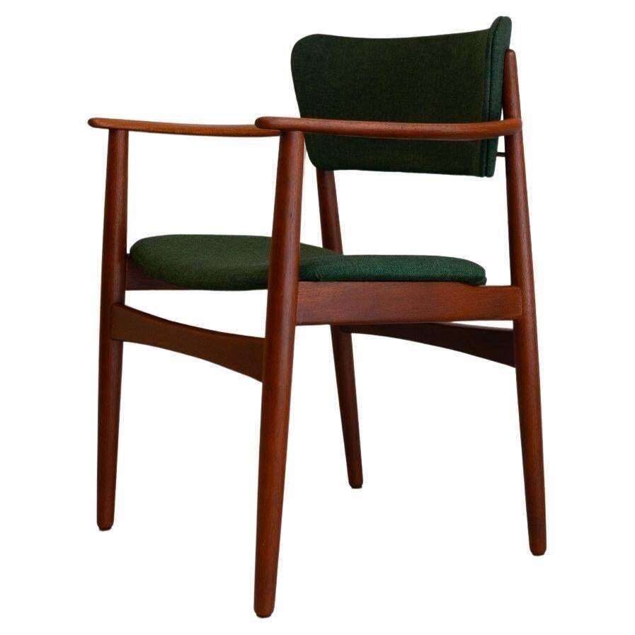 Danish Modern Teak Armchair With Green Wool, 1960s.