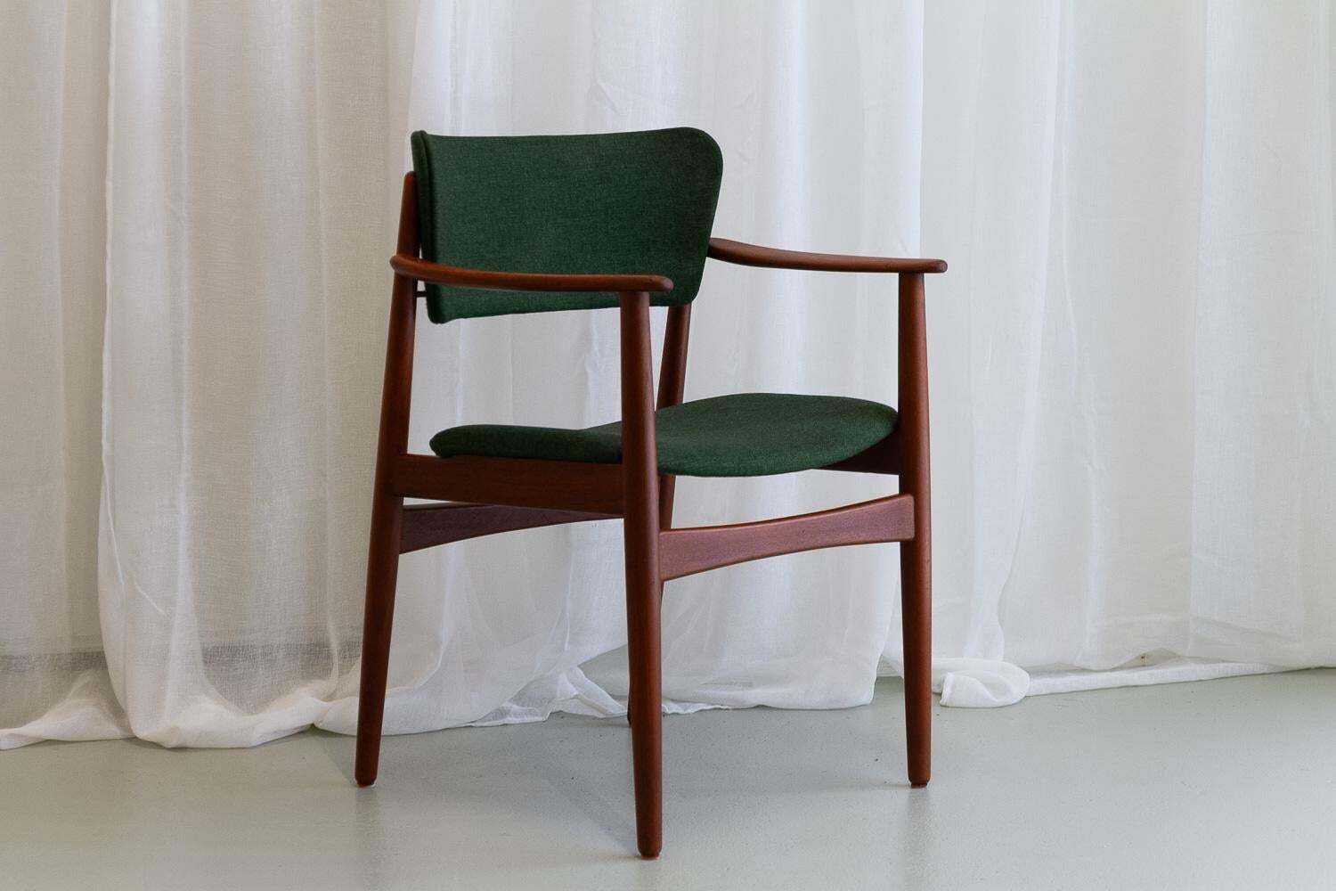 Danish Modern Teak Armchair With Green Wool, 1960s. photo for sale