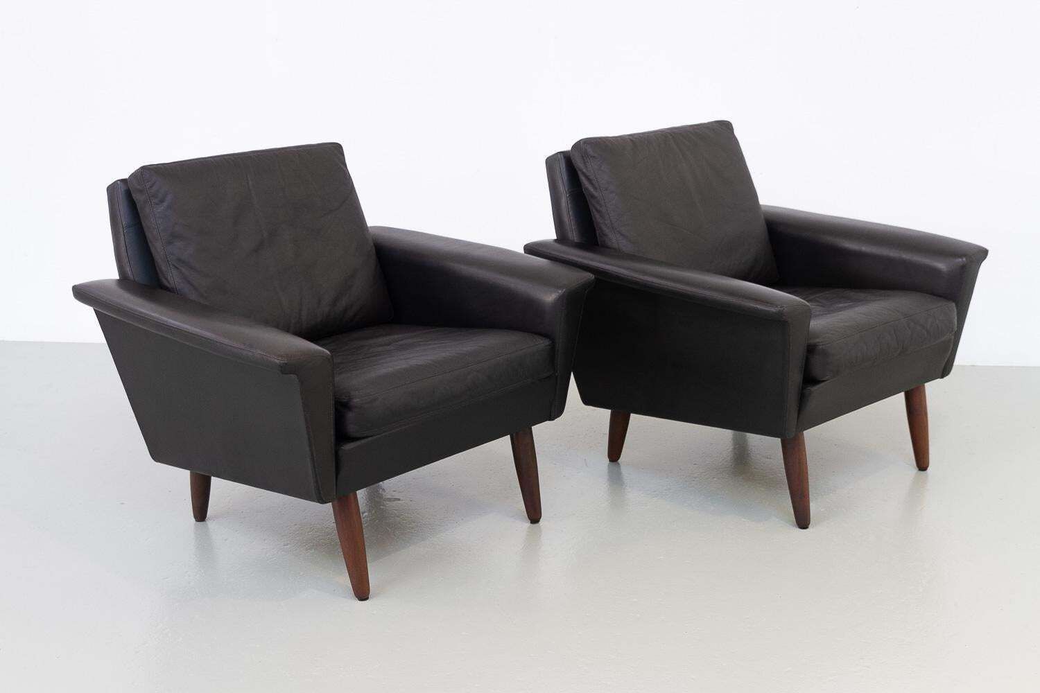 Mid Century Danish Black Leather Lounge Chairs By Thams, 1960s. Set Of 2. photo buy