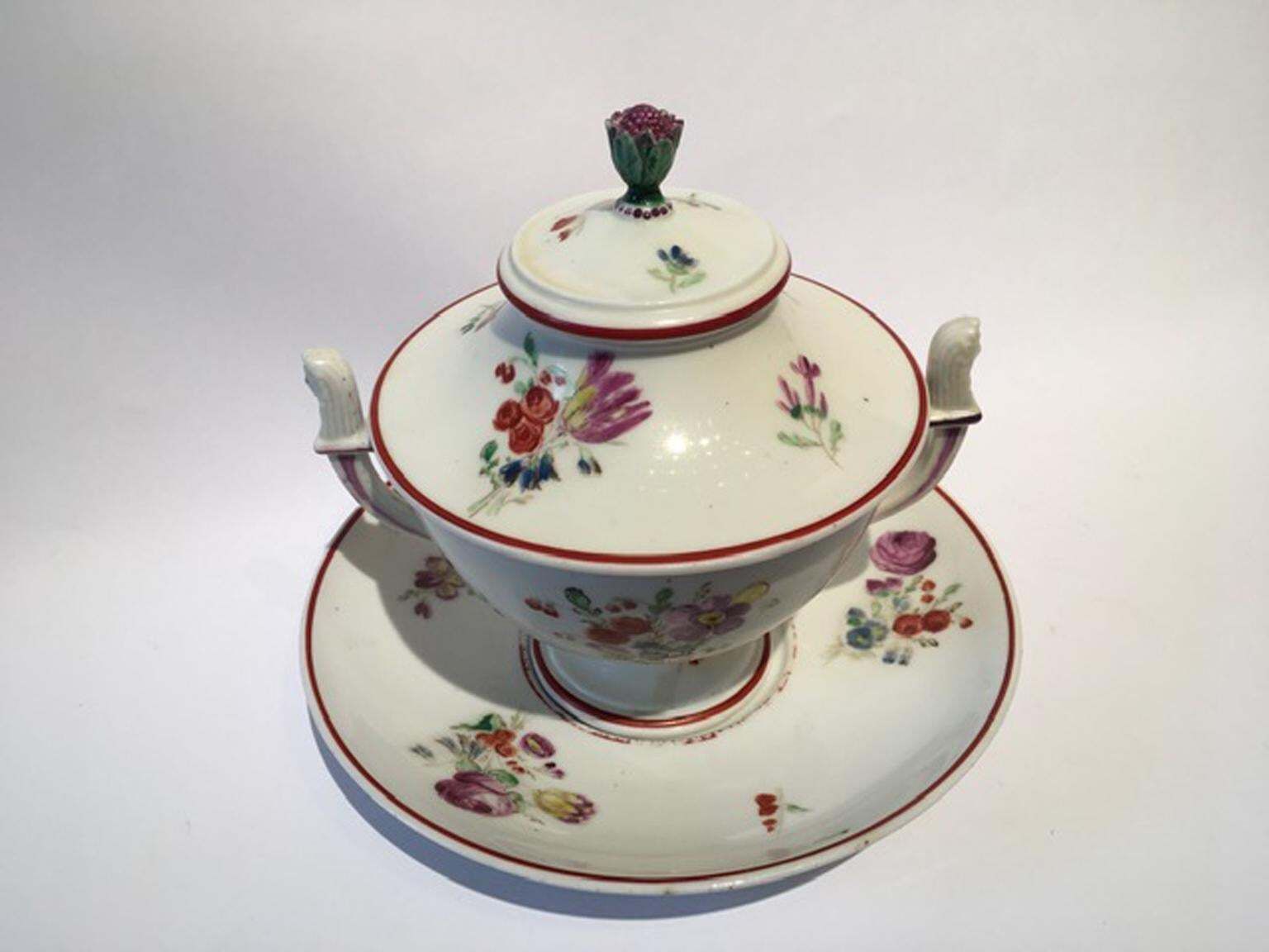 Italy 18th Century Richard Ginori Porcelain Sugar Bowl With Cover photo for sale