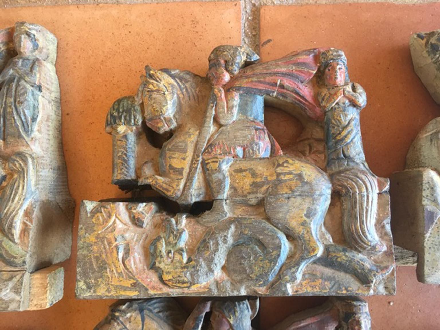Home Decor Italy Sicily Late 19th Century Set 7 Kitchen Wooden Tiles With Rural Scenes photo